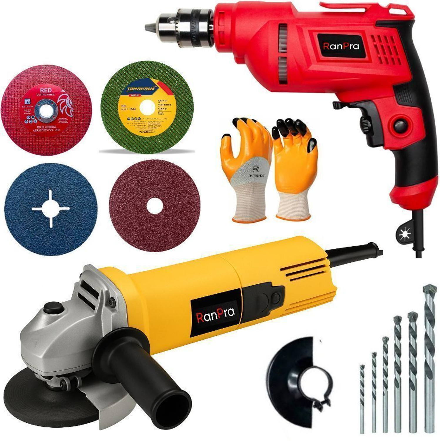 Image of RanPra 5pcs Drill bits and 4useable Blades and 4inch Angle Grinder Hammer Drill
