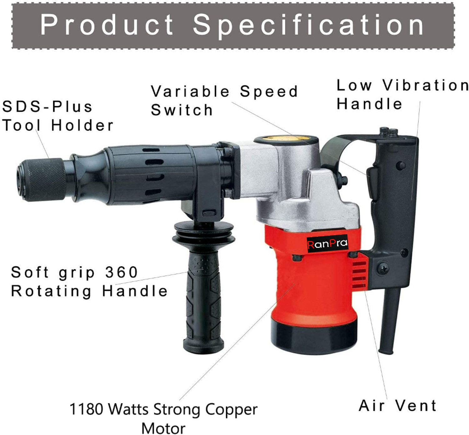 Image of RanPra 5KG DEMOLITION BREAKER MACHINE & 4INCH ANGLE GRINDER WITH CUTTING WHEEL Rotary Hammer Drill