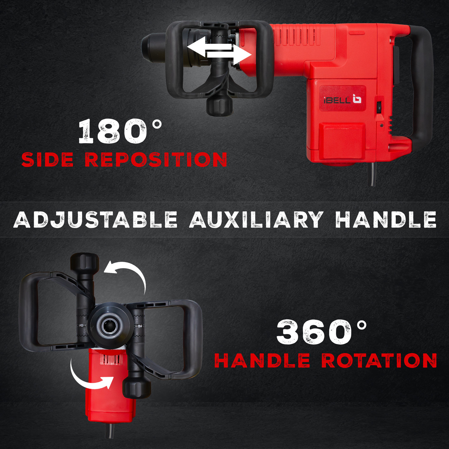 Image of iBELL Demolition Hammer, Impact 900-1890 /min, 10.3 Kg, Energy 25J, 30mm SDS Max chuck DH45-66 Hammer Drill