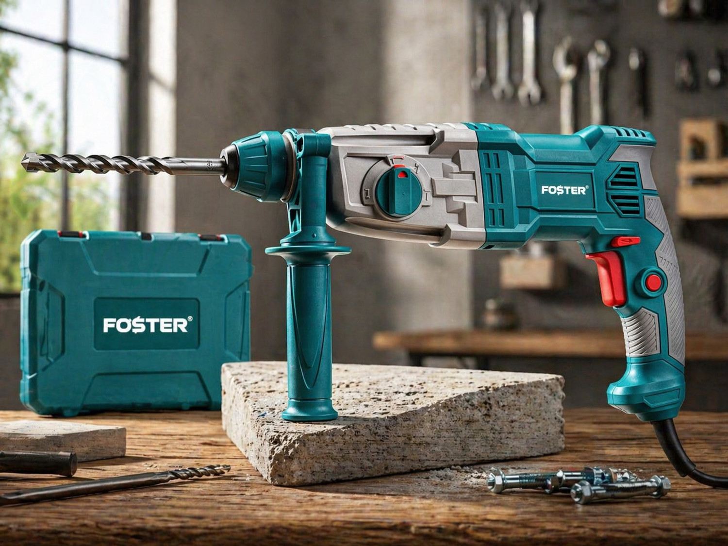 Image of FOSTER Hammering machine for Wall | Copper Armature| Triple Mode Action | 3.75J, 900W | FHD-2600NX | 26mm , 900W | Best Seller , Heavy Duty | Chisel Machine | With Bits Rotary Hammer Drill