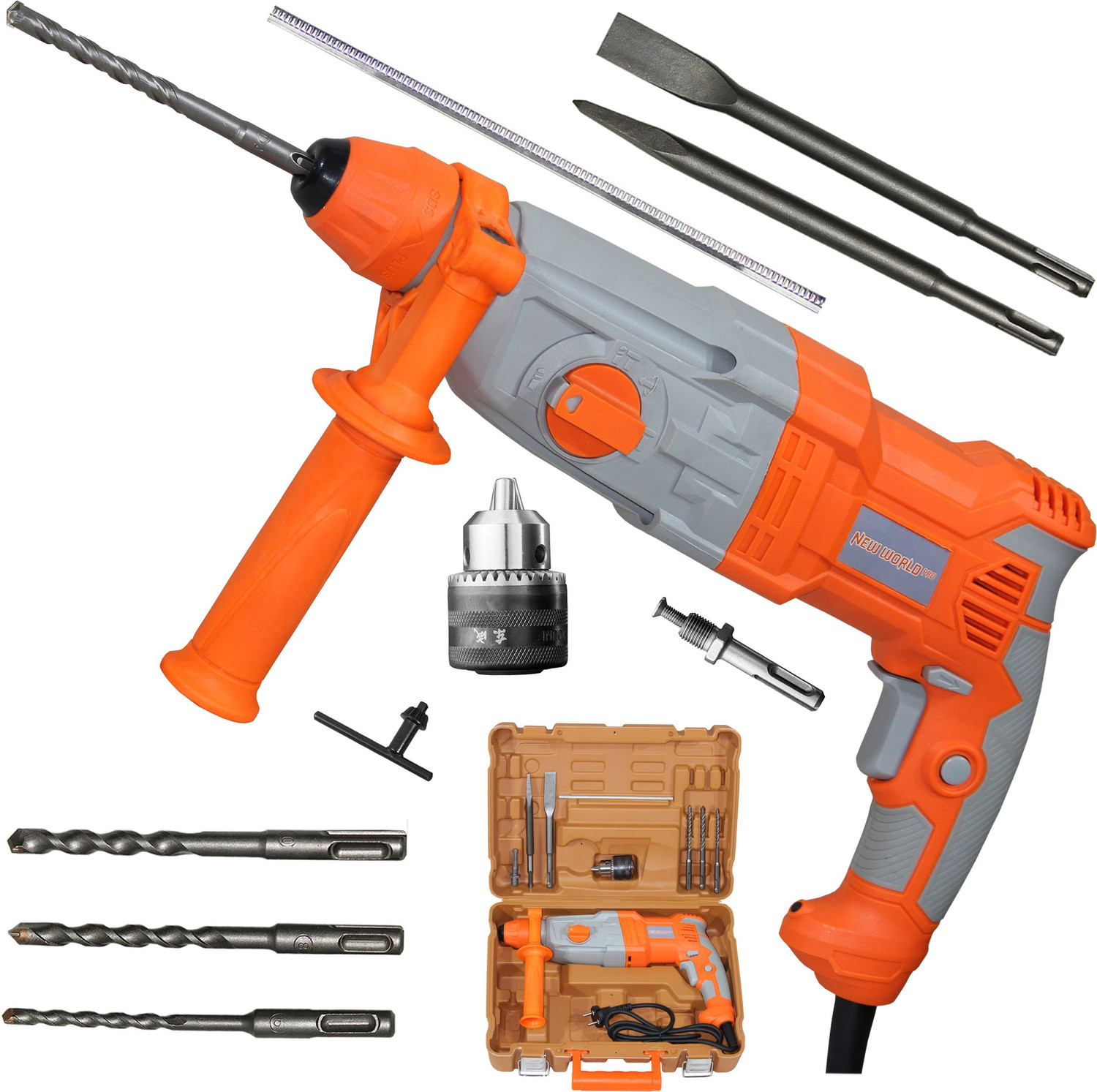 Image of Digital Craft Drill Machine 100% Copper Winding - 13mm Chuck Hand Tool with SDS Adaptor 2200W Electric Rotary Hammer Drill Machine 26mm with 5 Drill Bits Rotary Hammer Drill