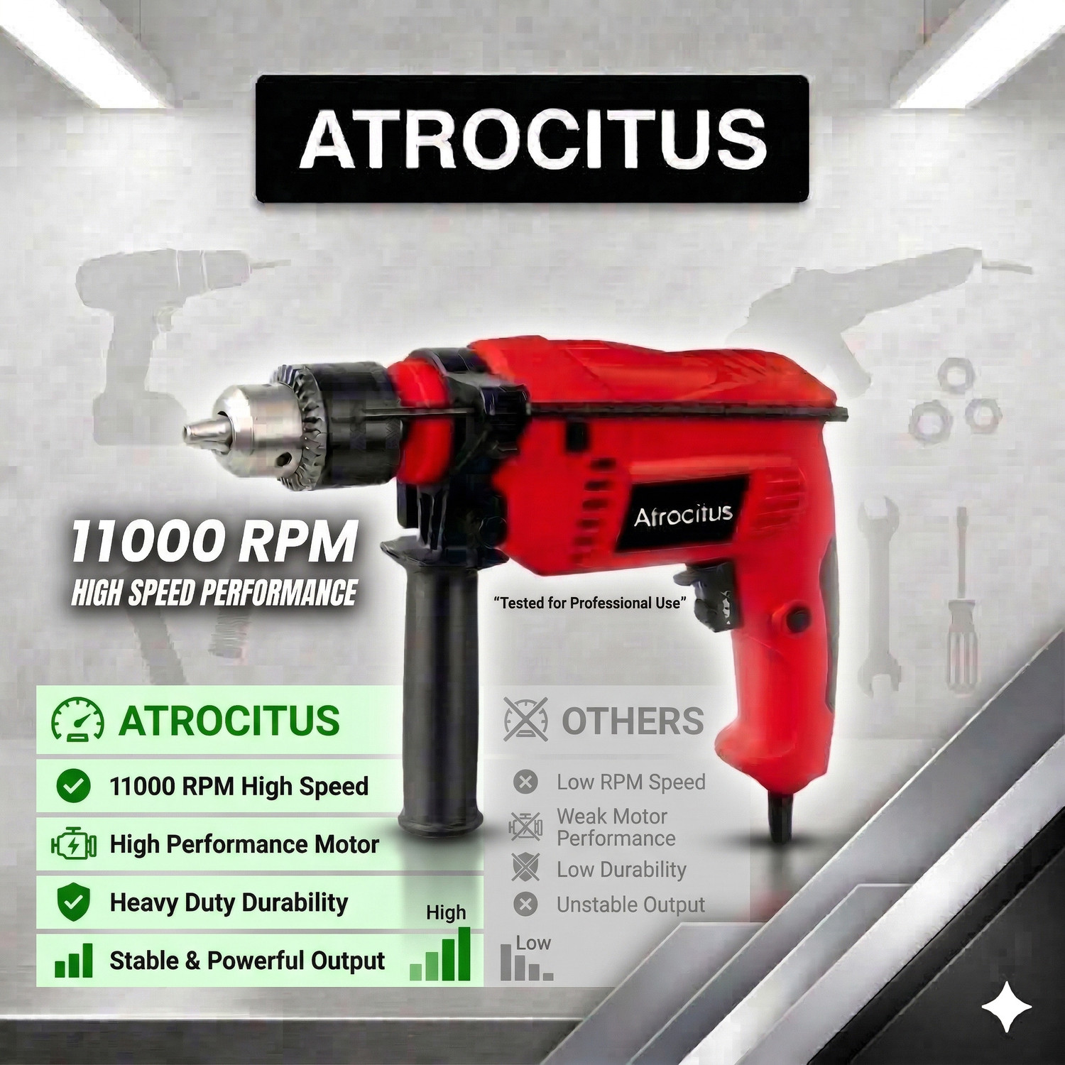 Image of Atrocitus Hammer Drill (13 mm Chuck Size) ATR122 13MM DM Red DRILL MACHINE ( 100% COPPER WINDING ) Hammer Drill