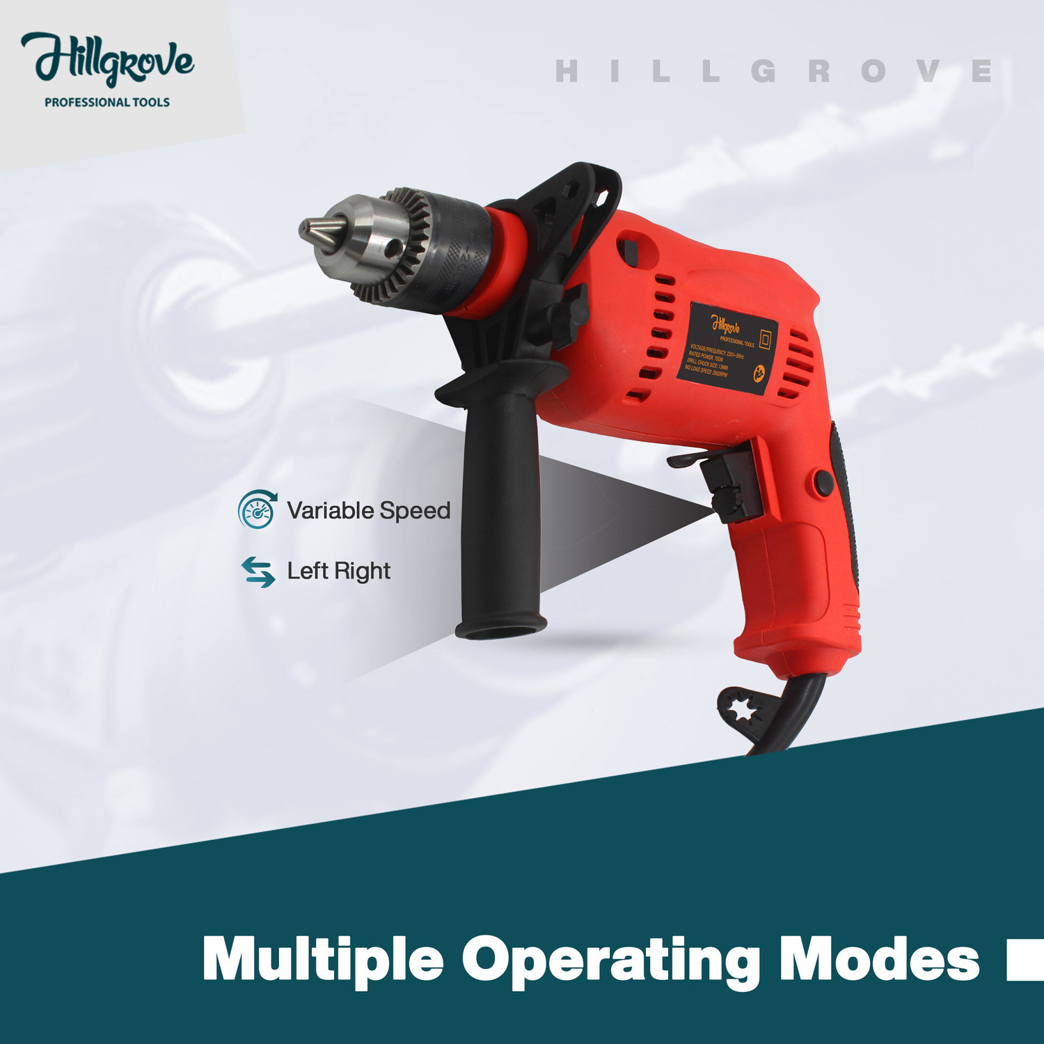 Image of Hillgrove HGCM1013M3 700W Drill Machine with 5Pcs HSS Drill Bits for Making Holes in Metal /Wood /Concrete with Reverse Rotaion and Variable Speed Pistol Grip Drill HPD9 Hammer Drill