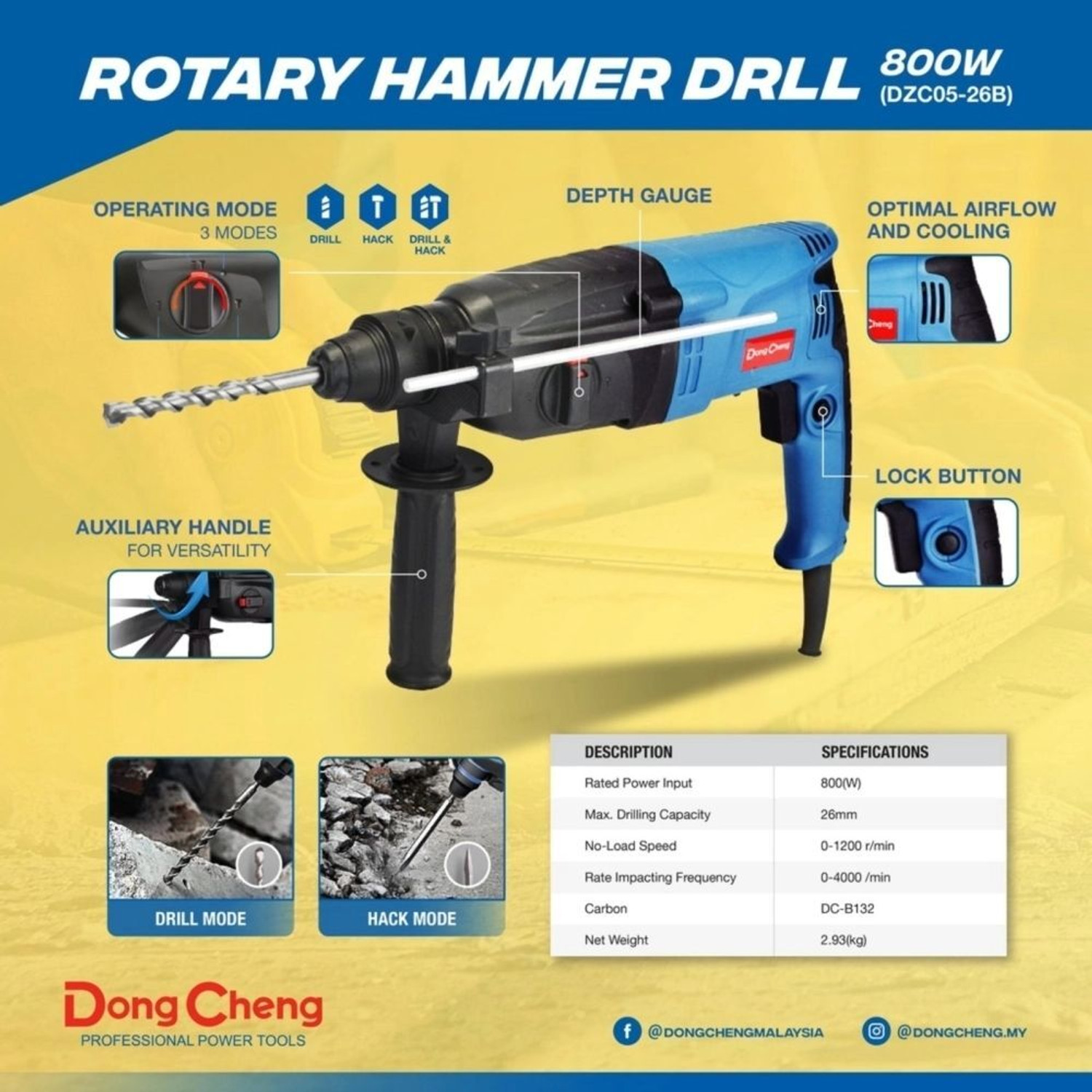 Image of Dongcheng DZC05-26 HAMMER DRILL 800WATT,3 OPERATIONAL MODE FOR DRILLING MACHINE Hammer Drill