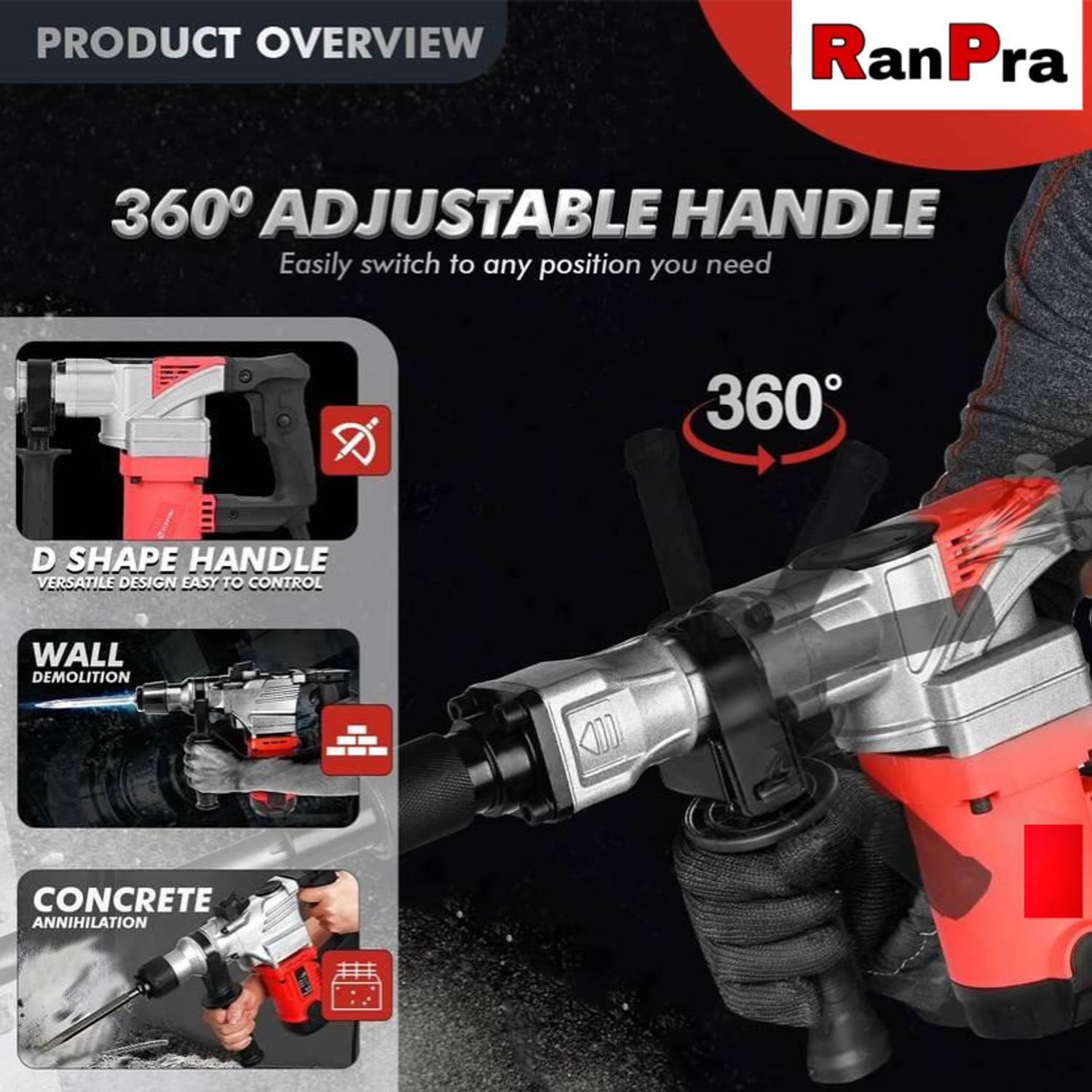 RanPra 7kg Ultra-Heavy-Duty Demolition Hammer - Image 5