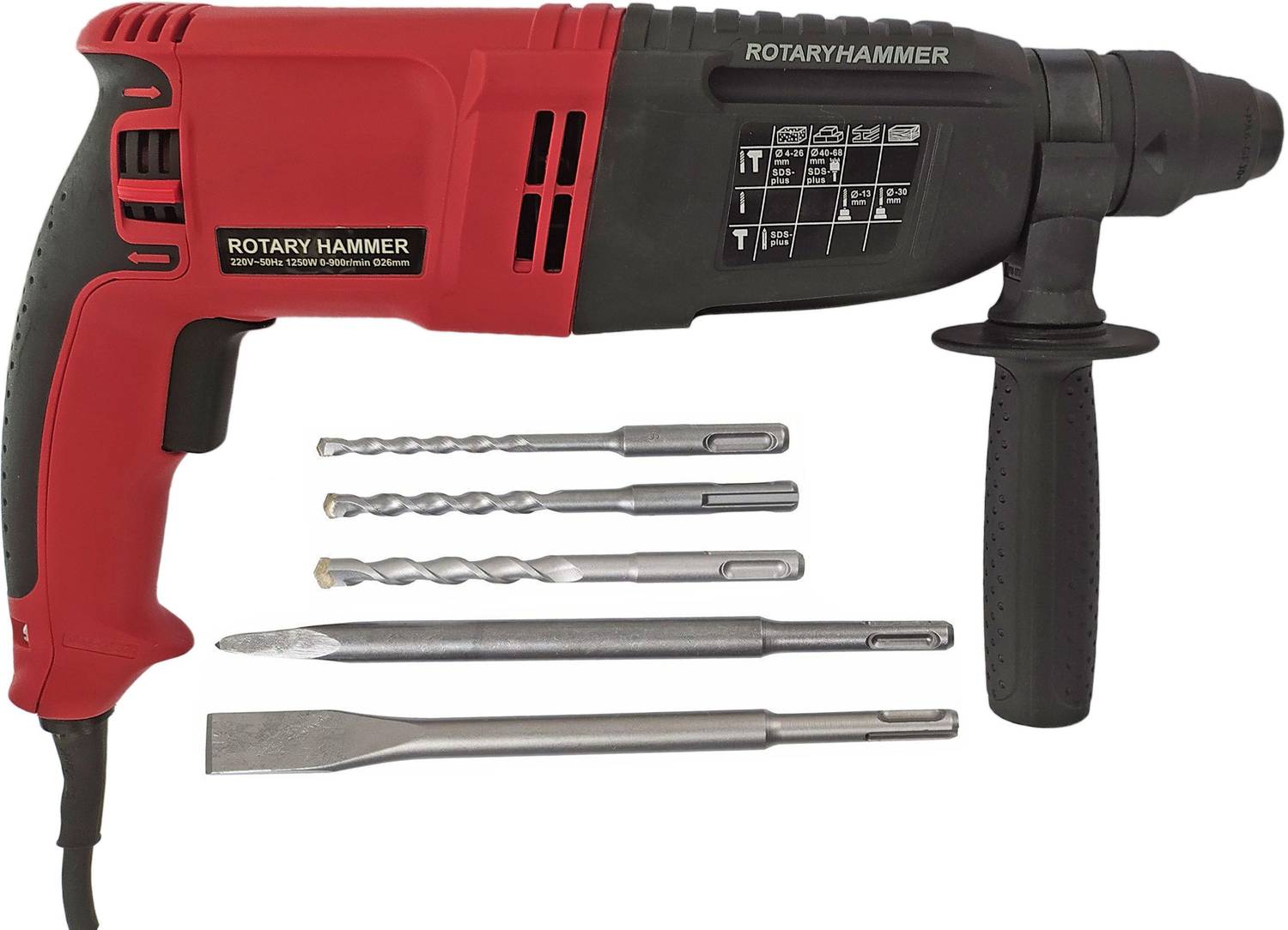 DUMDAAR DM26 1600W Red Rotary Hammer Drill - Image 4
