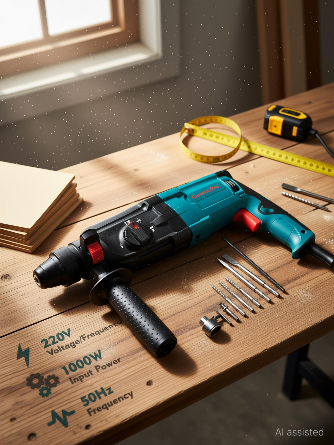 Image of GSCPT CAMRON PRO HEAVY DUTY ROTARY HAMMER 30MM drill machine 1000W 1300 RPM SDS plus Rotary Hammer Drill