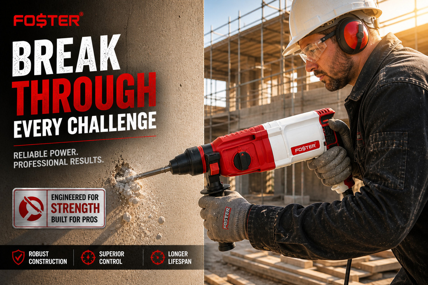 Image of FOSTER FHD 2-26DRE | 26mm , 850W | Best Seller , Heavy Duty | FHD 2-26 DRE Rotary Hammer Drill