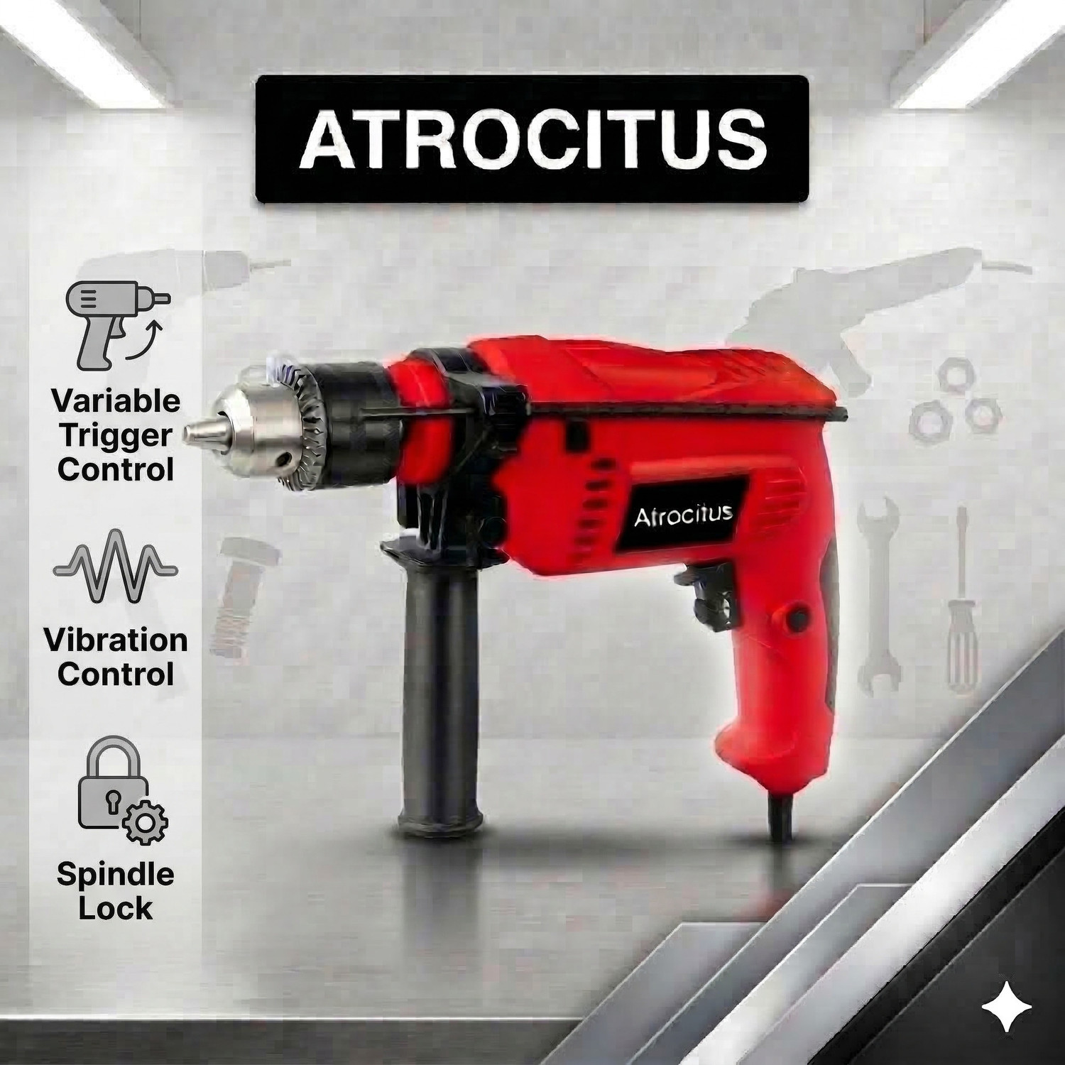 Image of Atrocitus Hammer Drill (13 mm Chuck Size) ATR122 13MM DM Red DRILL MACHINE ( 100% COPPER WINDING ) Hammer Drill