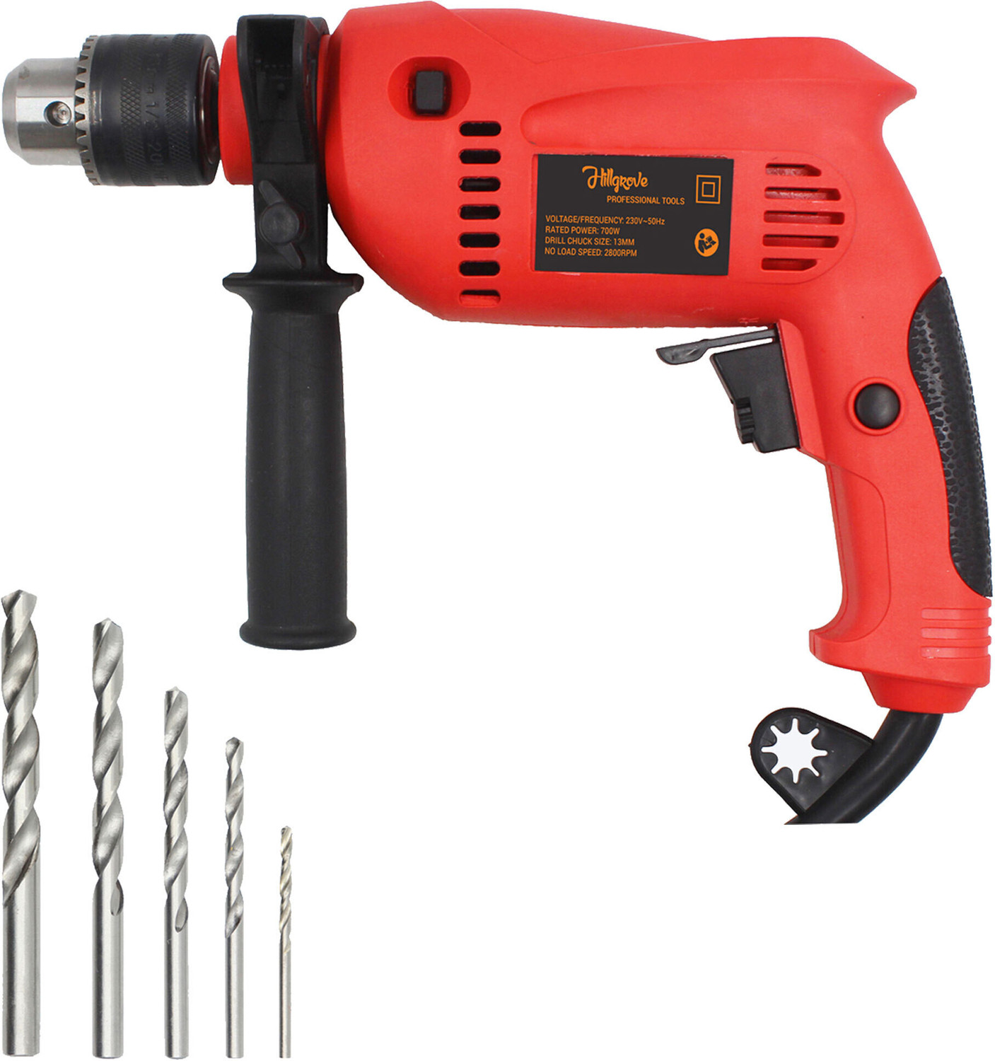 Image of Hillgrove HGCM1013M3 700W Drill Machine with 5Pcs HSS Drill Bits for Making Holes in Metal /Wood /Concrete with Reverse Rotaion and Variable Speed Pistol Grip Drill HPD9 Hammer Drill