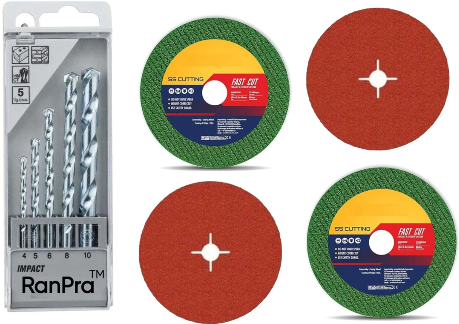 Image of RanPra COMBO OF 1Omm Drill Machine with 5pcs Drill bits and 4useable Blades and 4inch Angle Grinder Hammer Drill