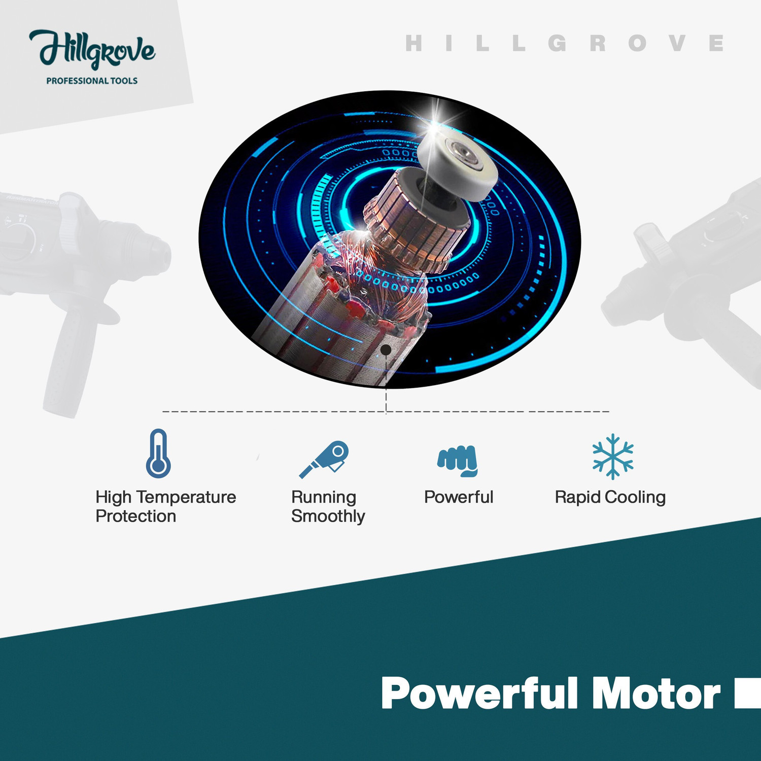 Image of Hillgrove 100% Copper Winding HGCM750M1 Machine Forward /Reverse Rotation with 5Pcs SDS Plus Bit for Making Holes in Metal /Wood /Concrete Hammer Drill HGCM750M1 Hammer Drill
