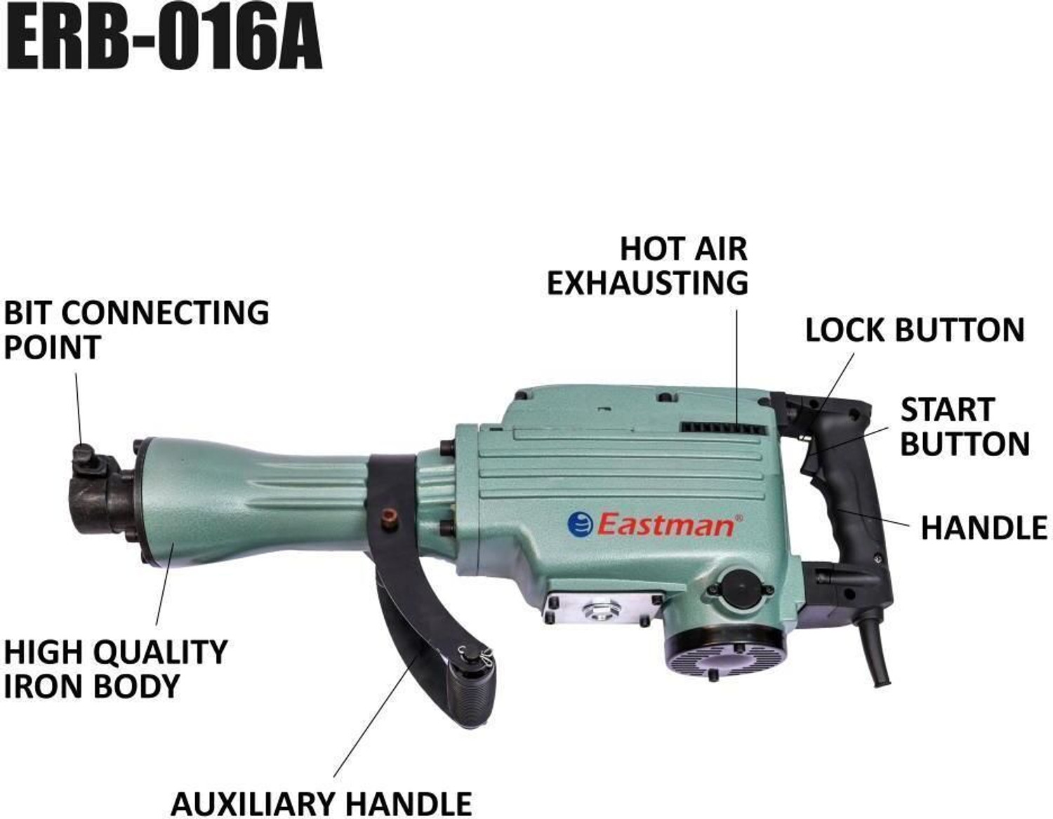 Image of EASTMAN Professional Demolition Hammer with Heavy-Duty Steel Case, Torque-35J ERB-016A Hammer Drill