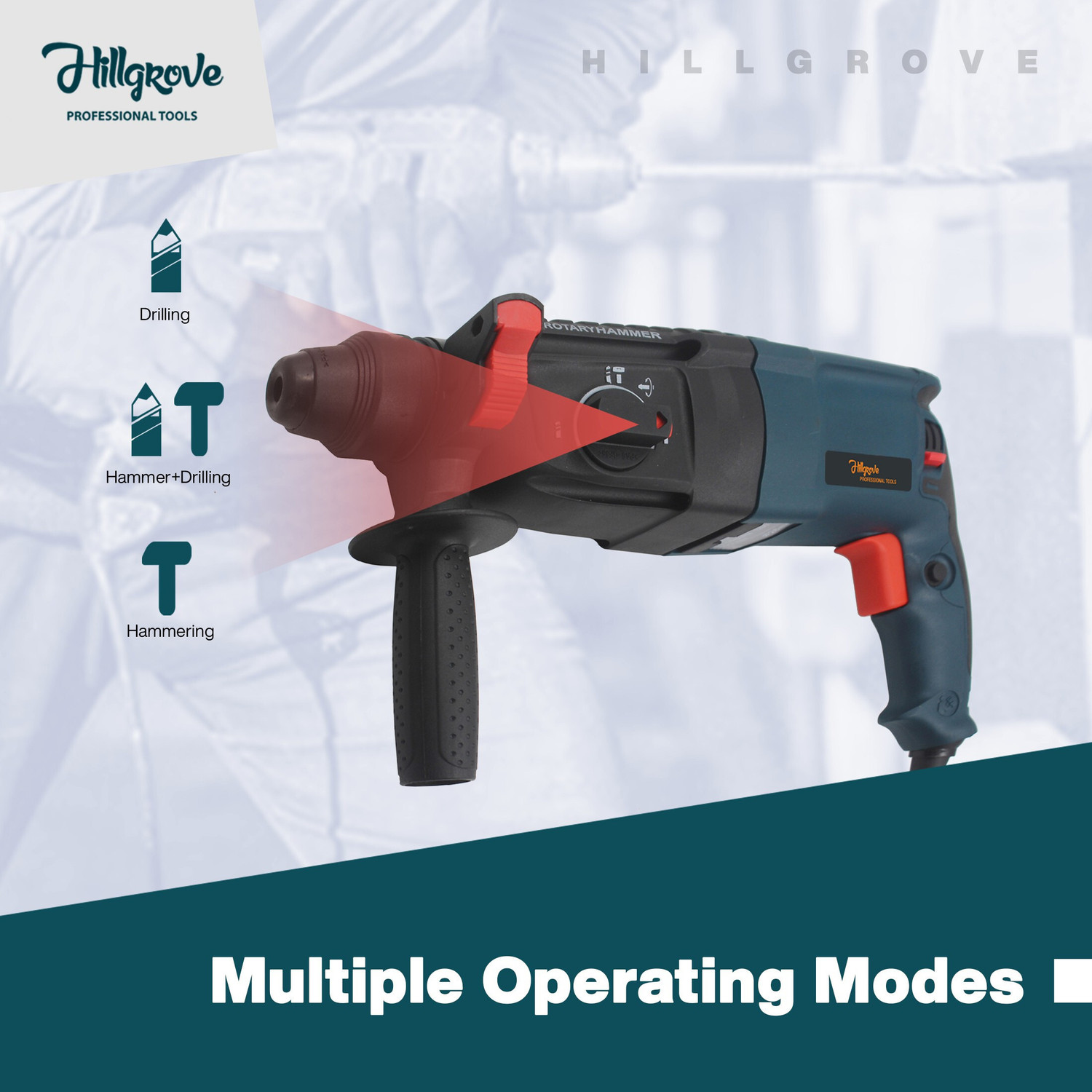 Image of Hillgrove 100% Copper Winding HGCM750M1 Machine Forward /Reverse Rotation with 5Pcs SDS Plus Bit for Making Holes in Metal /Wood /Concrete Hammer Drill HGCM750M1 Hammer Drill
