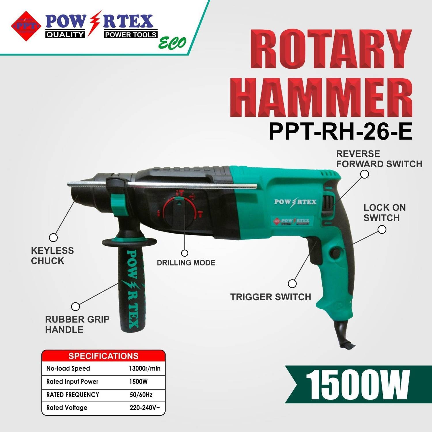 POWERTEX 26mm Rotary Hammer PPT-RH-26-E - Image 5