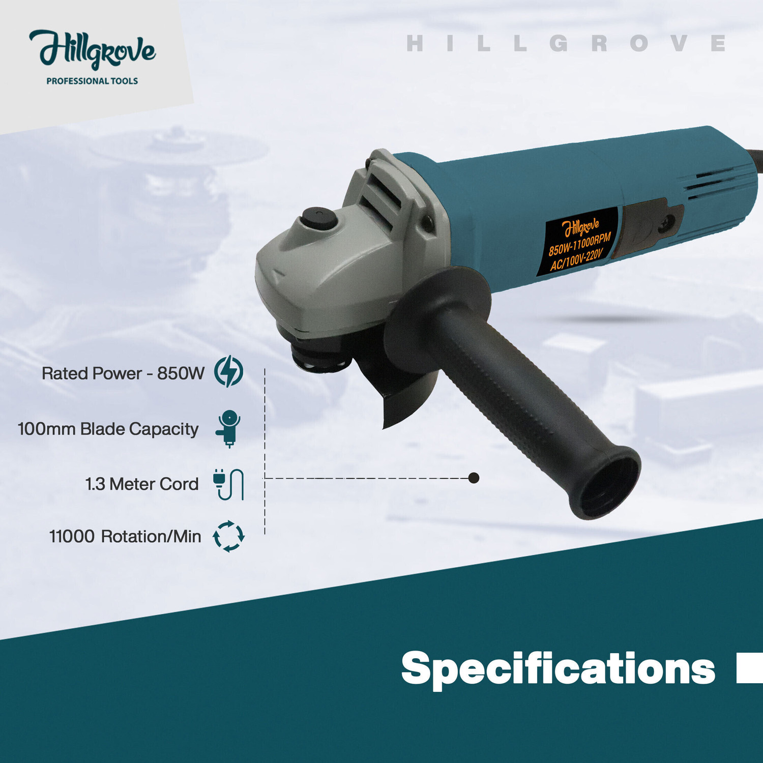 Image of Hillgrove HGCM937M1 4 inchinch Professional High Quality Grinder Machine for Precision Cutting Angle Grinder