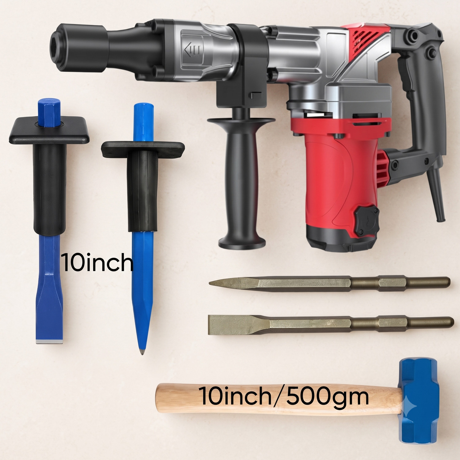 Image of RanPra 7KG DEMOLITION BREAKER MACHINE WITH 500GM HAMMER AND CHISEL SET TAARUSH / DEMOLITION HEAVY DUTY Rotary Hammer Drill