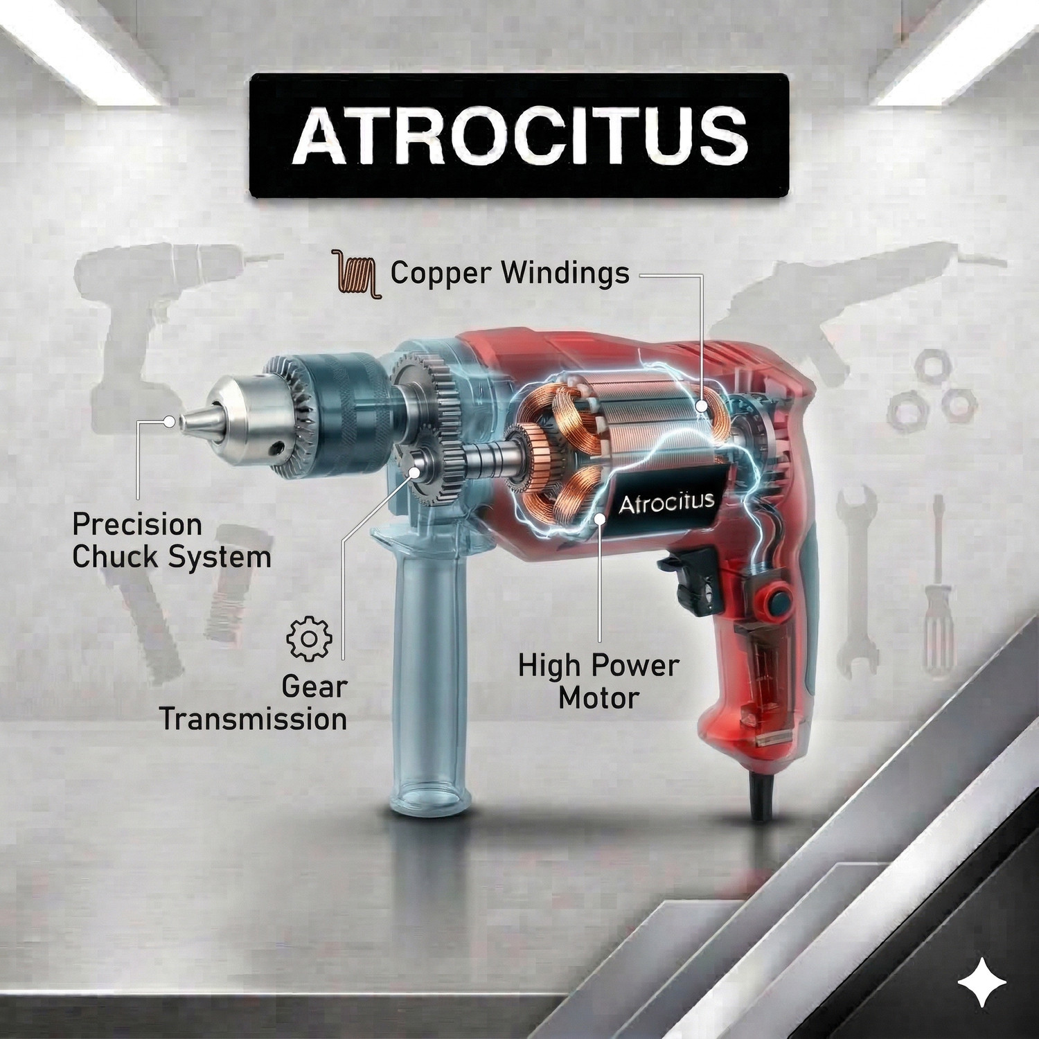 Image of Atrocitus Hammer Drill (13 mm Chuck Size) ATR122 13MM DM Red DRILL MACHINE ( 100% COPPER WINDING ) Hammer Drill