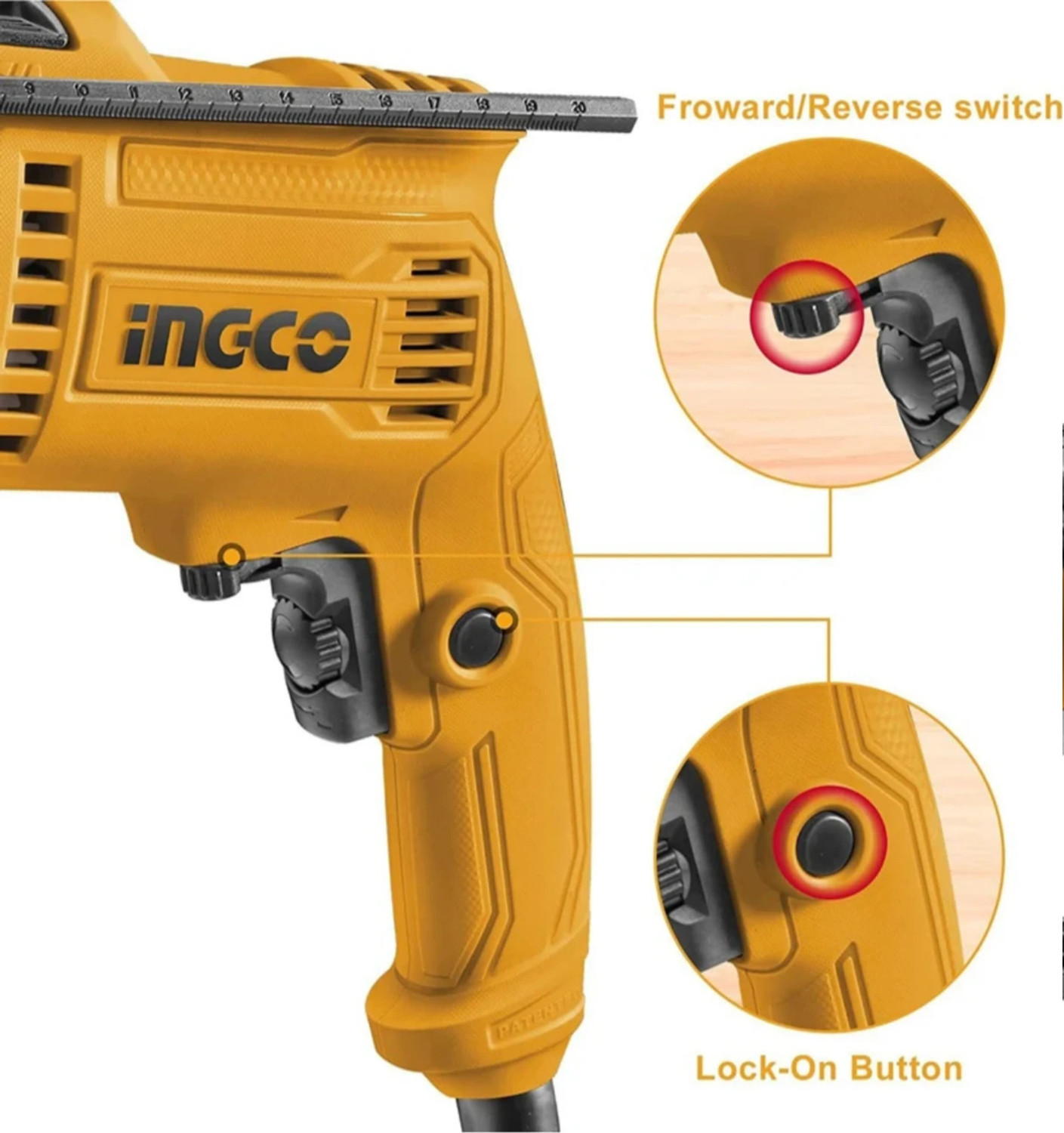 Image of INGCO Froward /Reverse Switch Electric Drill with Depth Gauge Impact Drill, 680W | 0-3000rpm | 13mm Power Hammer Drills Impact Driver