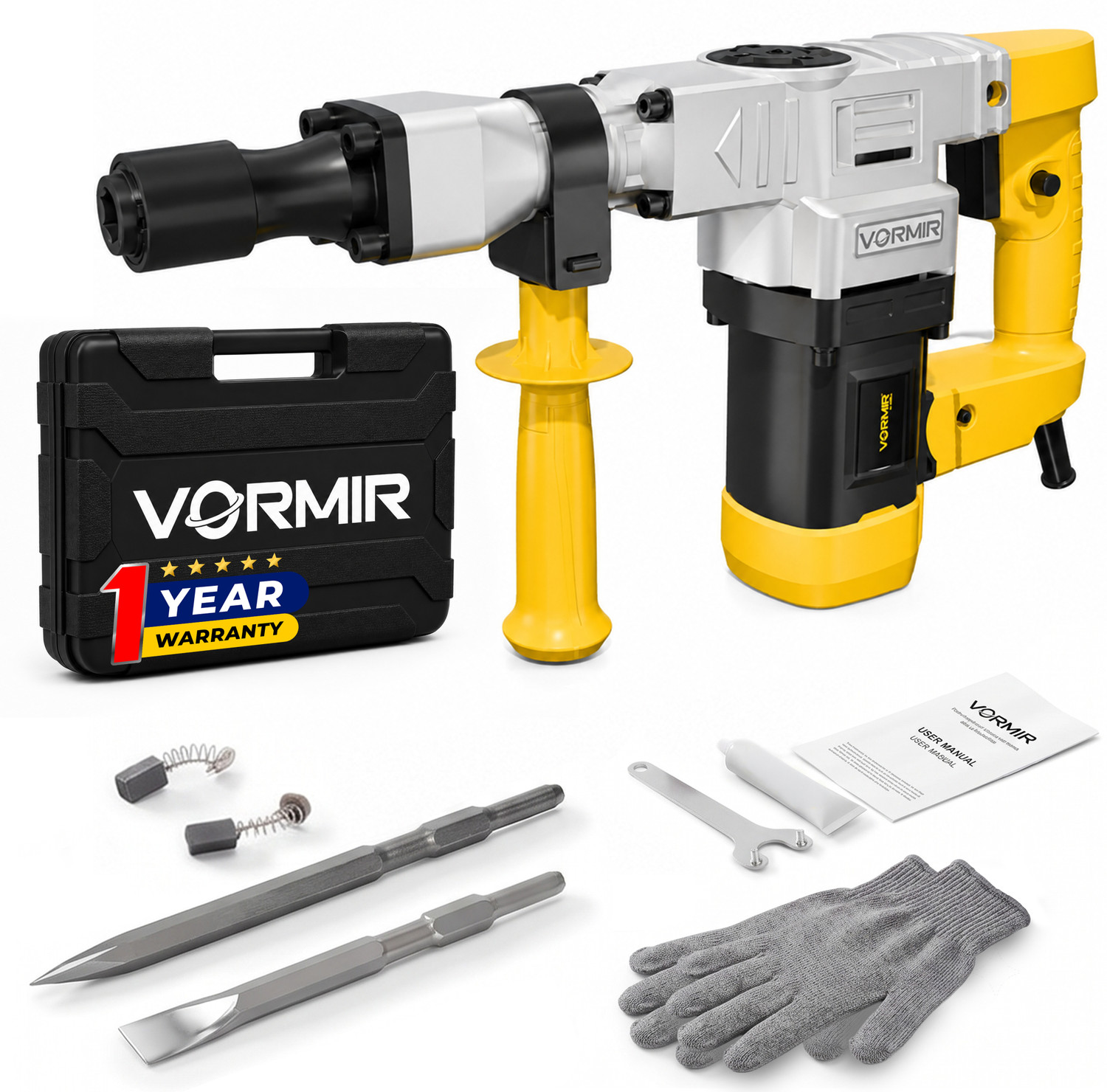 Image of iBELL VR DH10-78 Demolition Hammer - 6Kg, 1150W Copper Armature Motor, 17mm HEX Chuck, 10J Impact Energy,4100 BPM,Heavy Duty Concrete & Masonry Breaker Hammer Drill
