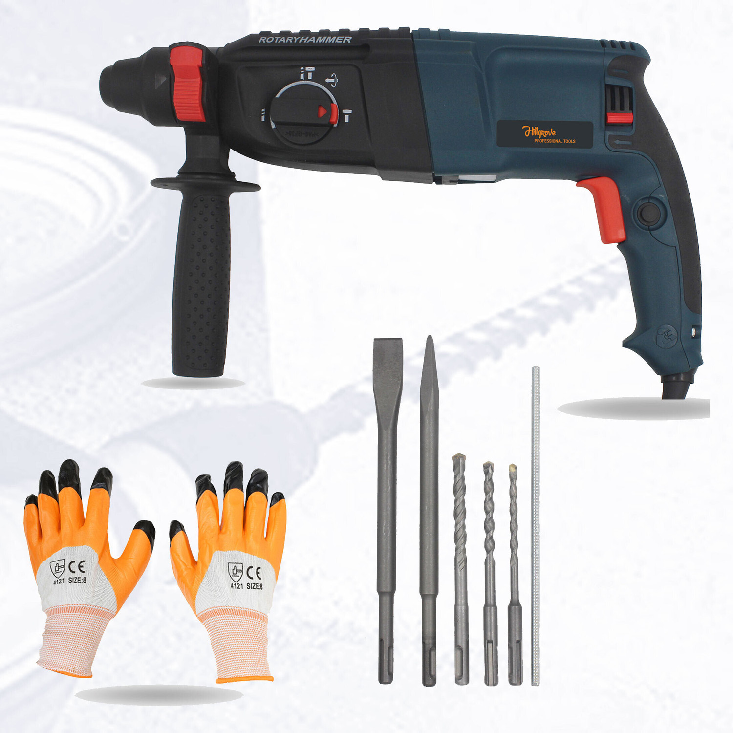 Image of Hillgrove 100% Copper Winding HGCM750M1 Machine Forward /Reverse Rotation with 5Pcs SDS Plus Bit for Making Holes in Metal /Wood /Concrete Hammer Drill HGCM750M1 Hammer Drill