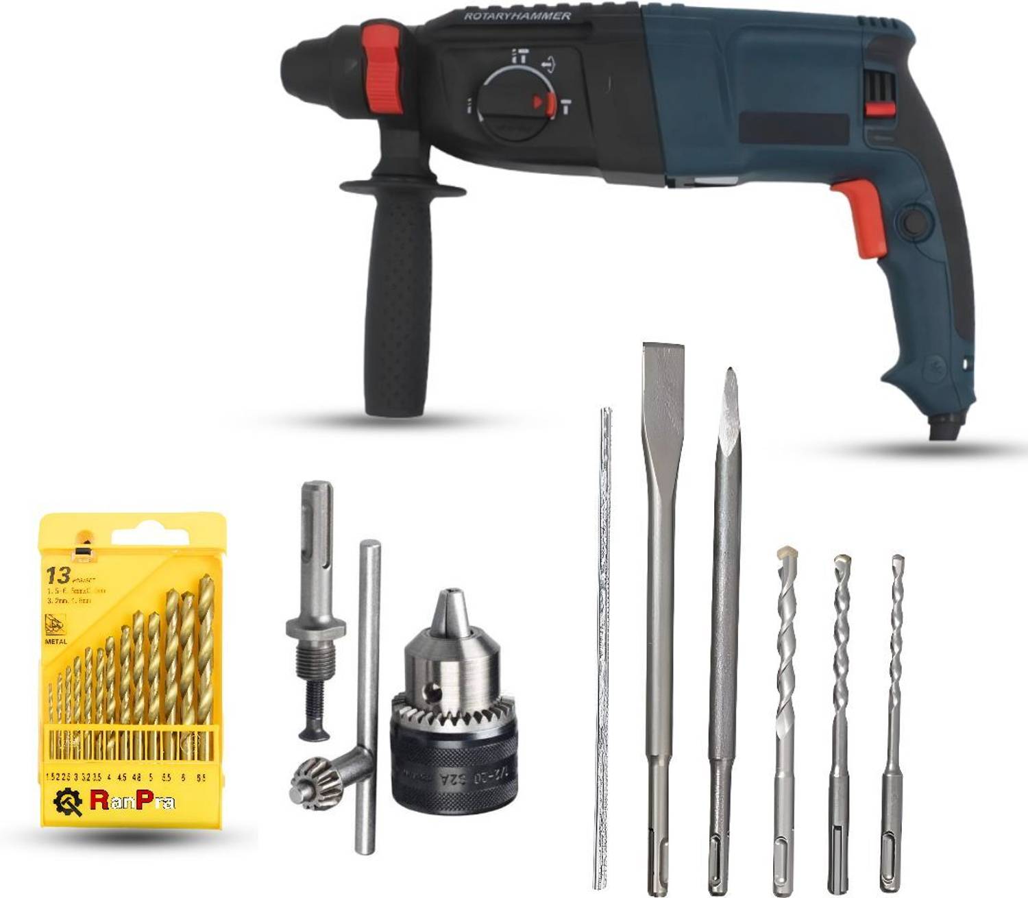 【ルパング様】HAMMAR EFFECT 13P RanPra NET26MM HAMMER DRILL MACHINE WITH 13PCS DRILL BIT SET