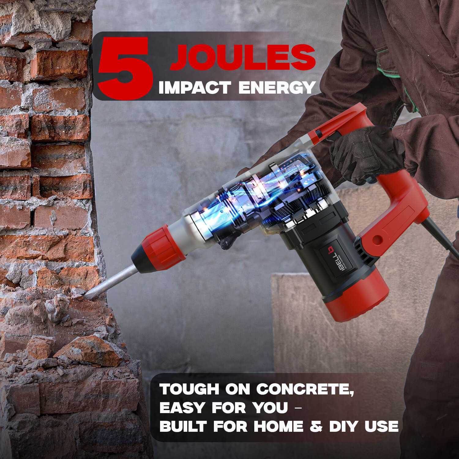 Image of iBELL Rotary Hammer, 750RPM, SDS Plus Chuck 26mm, Energy 5J, Impact Rate 4000 /min RH28-101 Rotary Hammer Drill
