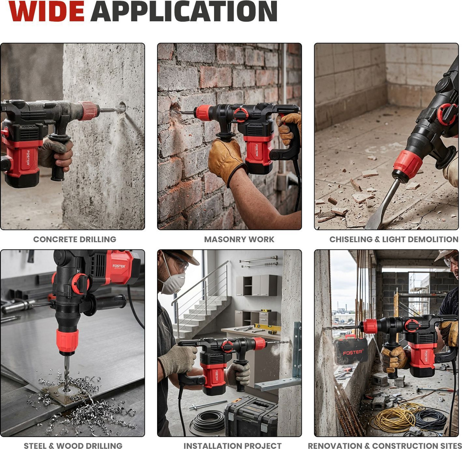 Image of FOSTER FHD 2-28 DRE | 28mm , 1050W | Best Seller , Heavy Duty | Hammering machine for Wall, Brick, Metal, Concrete | Chisel Machine | With Bits Hammer Drill