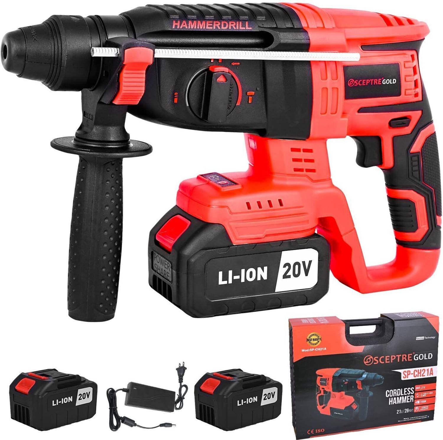 Sceptre 120V Cordless Rotary Hammer Drill 4 Mode Forward/Reverse