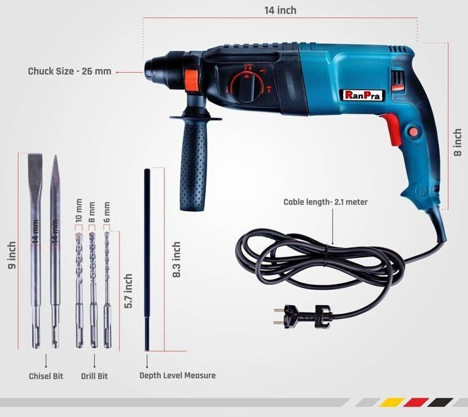 Image of RanPra 3 MONTHS WARRANTY 26 MM CUTFAST HAMMER /DEMOLITION DRILL MACHINE HEAVY DUTY 1250 W Rotary Hammer Drill