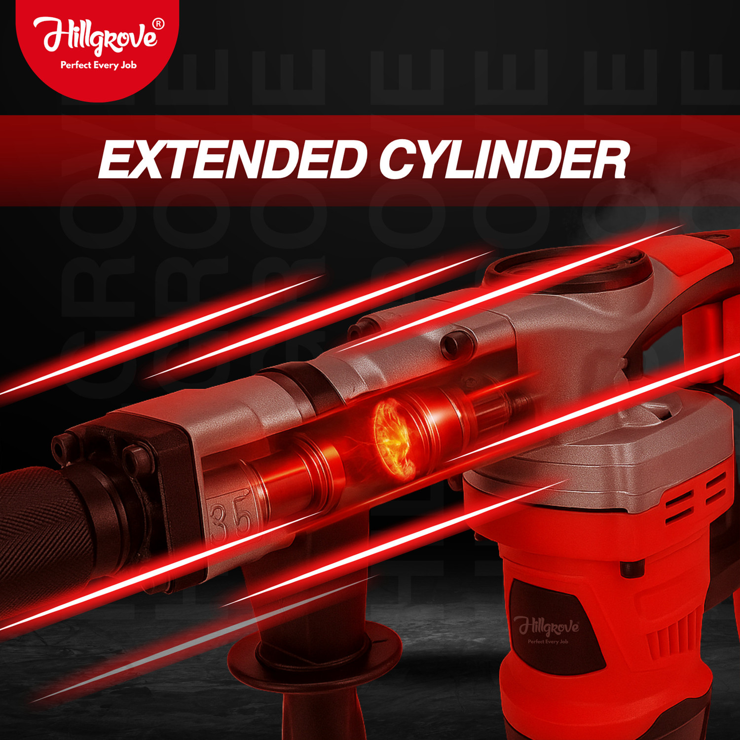 Image of Hillgrove HGCM1399M1 2000W 100% Copper Winding 7Kg Concrete Demolition Hammer Chipping HGCM1399M1 Hammering Drilling Breaker Drill Machine 7Kg Kit Set Rotary Hammer Drill