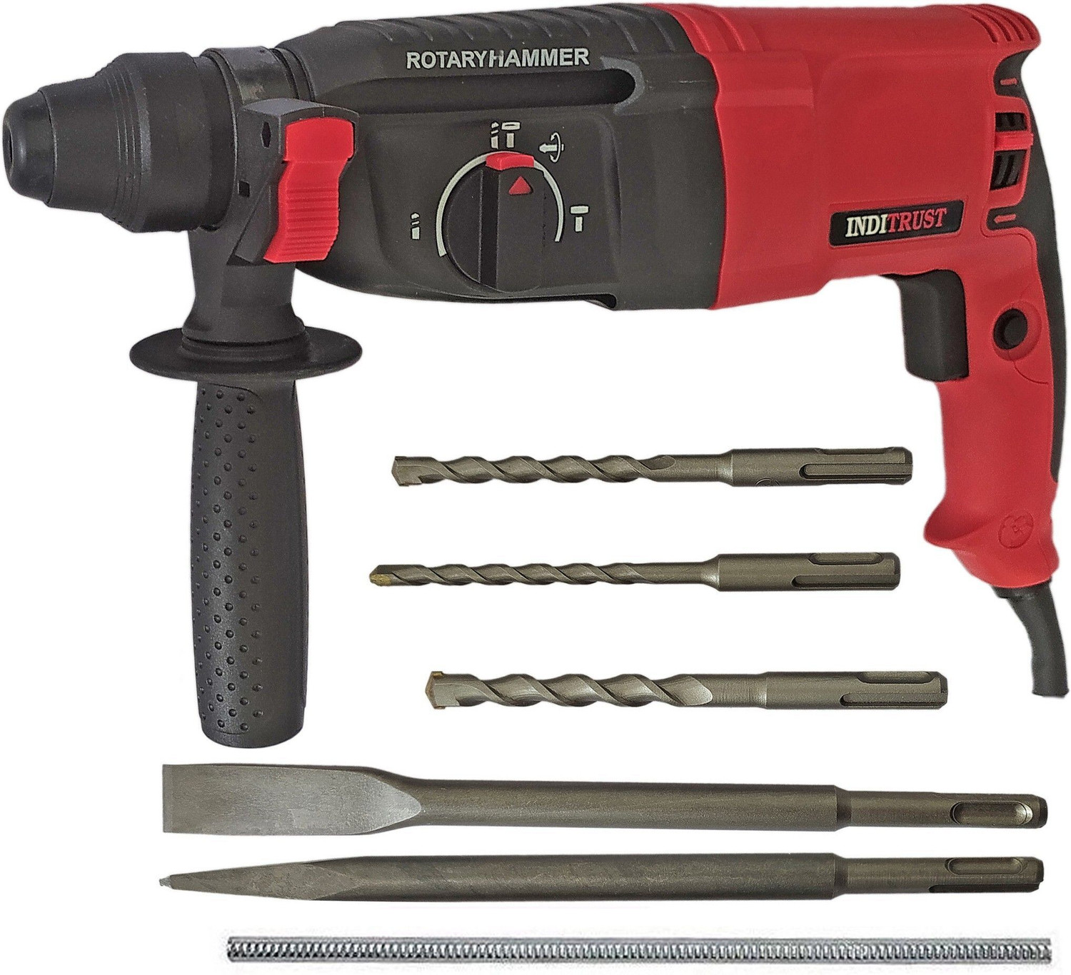 Image of Inditrust Heavy duty 6 Month Warranty 100% Copper Winding Heavy Duty 1600W Electric Hammer Machine with 5pc Hammer bit set Rotary Hammer Drill (26 mm Chuck Size, 1600 W)