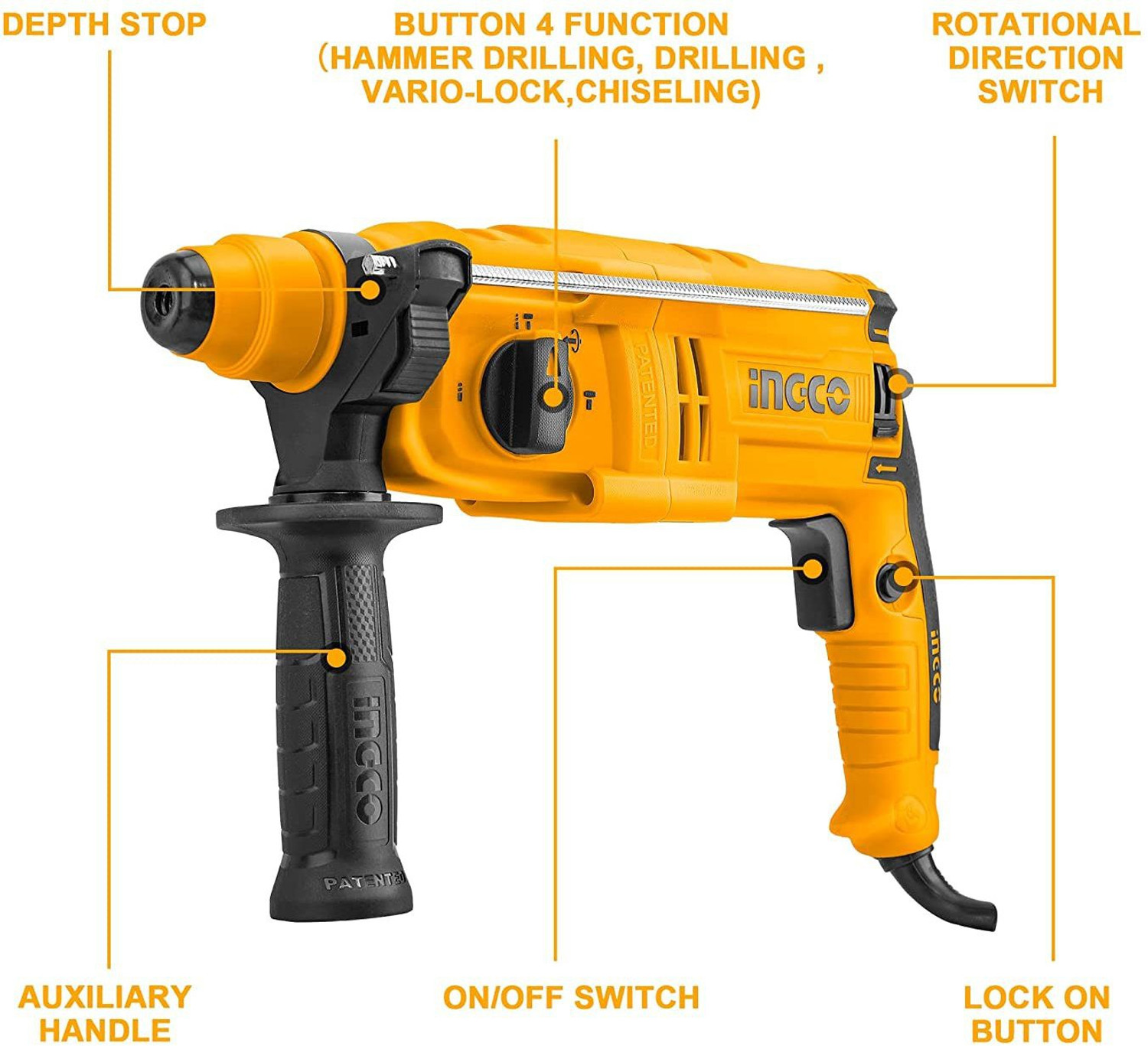 Image of INGCO 1700rpm | 0-5500bpm Rotary Hammer Rotary Hammer Drill