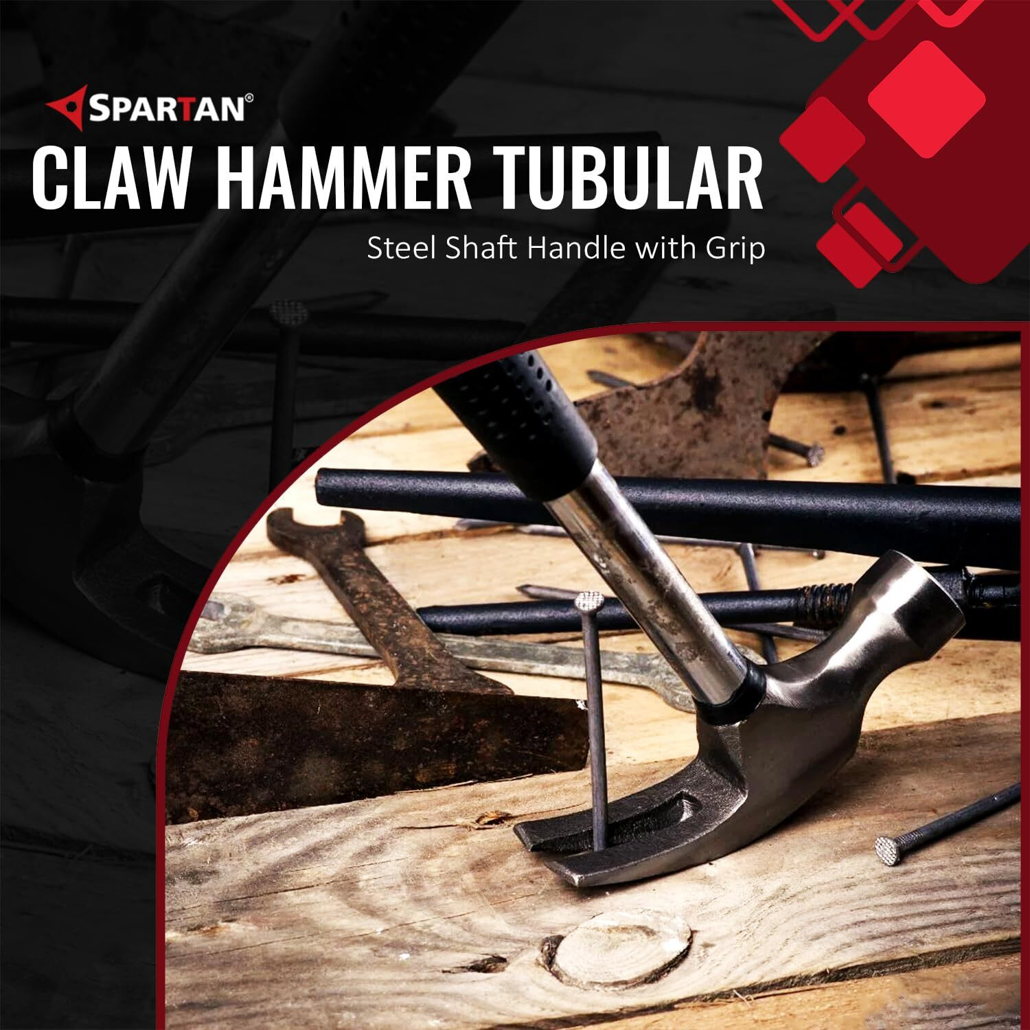 Image of Spartan AJ-181 /(1 /2) Claw Hammer Tubular Steel Shaft Handle with Grip Straight Claw Hammer