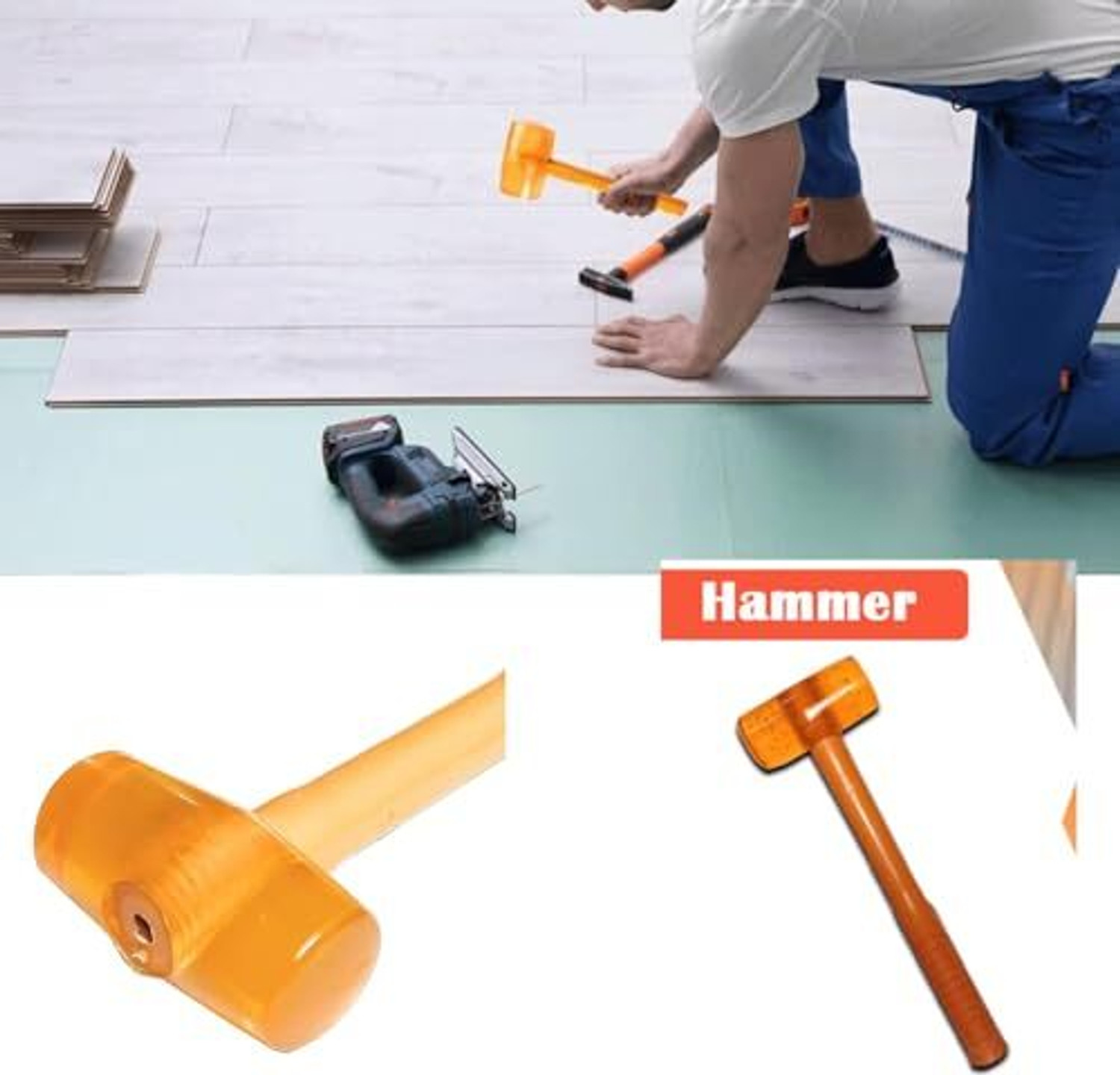 Image of FTE Nylon Mallet Hammer 12 40mm Orange Rubber Tile Hammer, Tile Installation Hammer Mallet