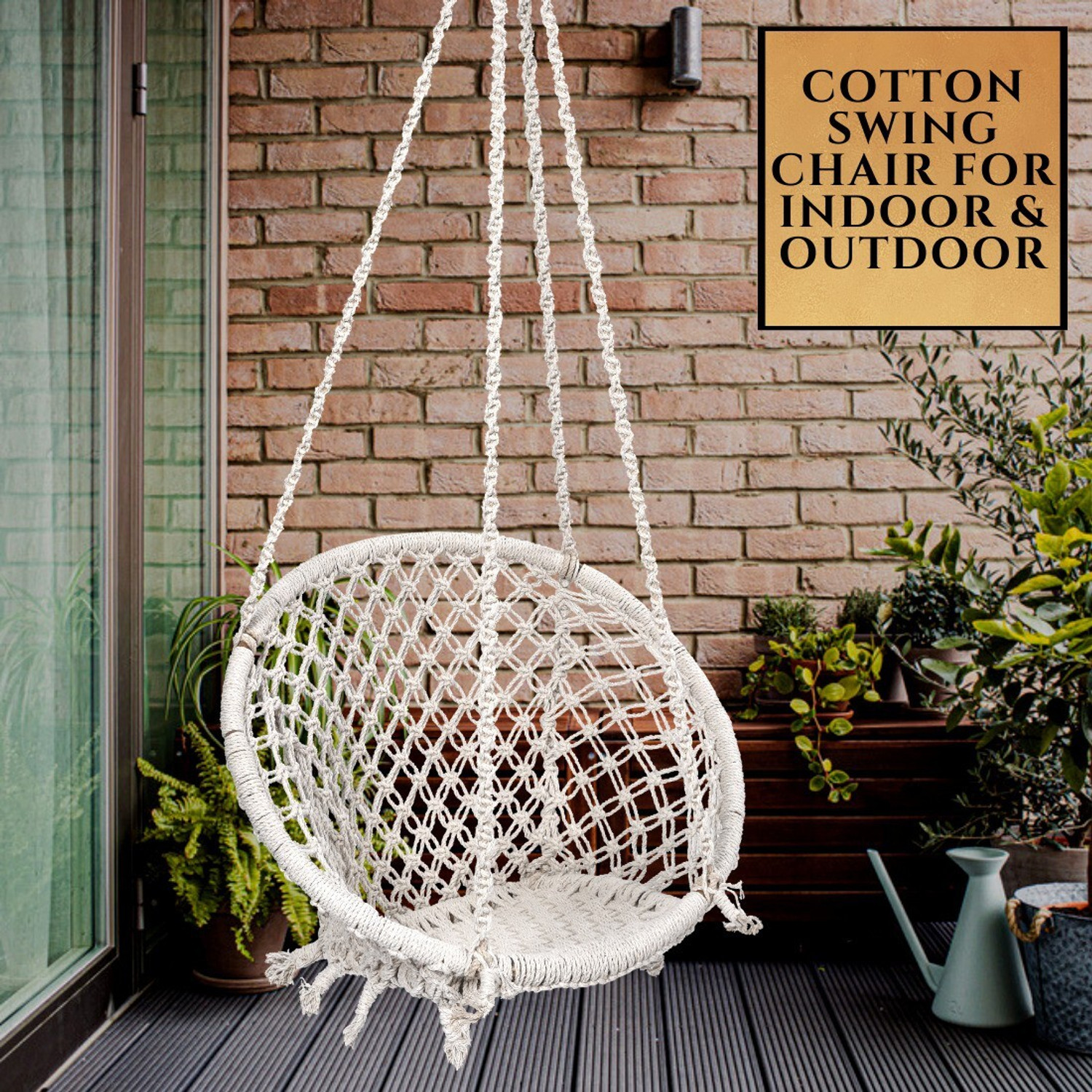 Image of Patiofy Wooden Swing Chair / Jhula Indoor / Swing for Home /Swing for Adults Outdoor Wooden Cotton Large Swing