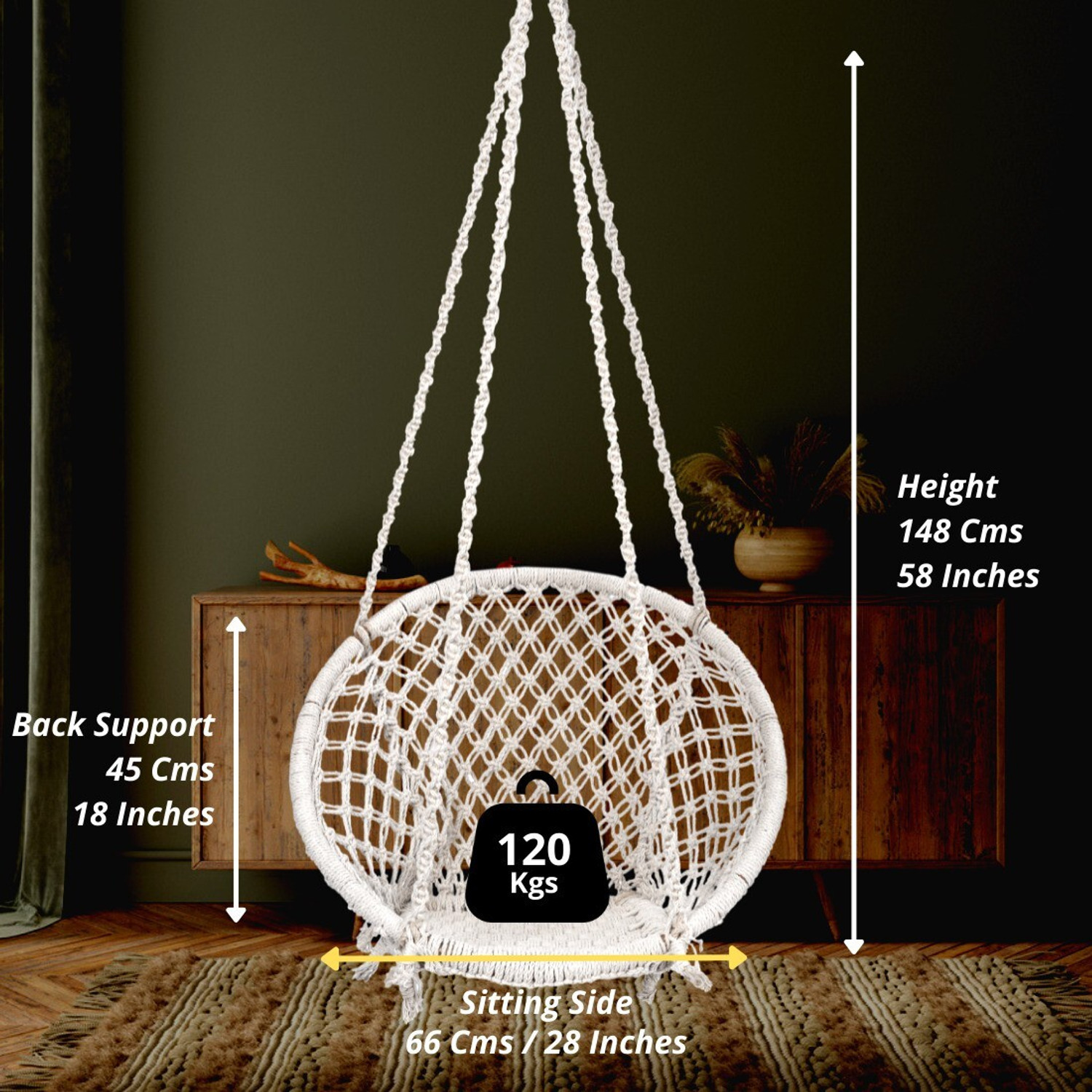 Image of Patiofy Wooden Swing Chair / Jhula Indoor / Swing for Home /Swing for Adults Outdoor Wooden Cotton Large Swing