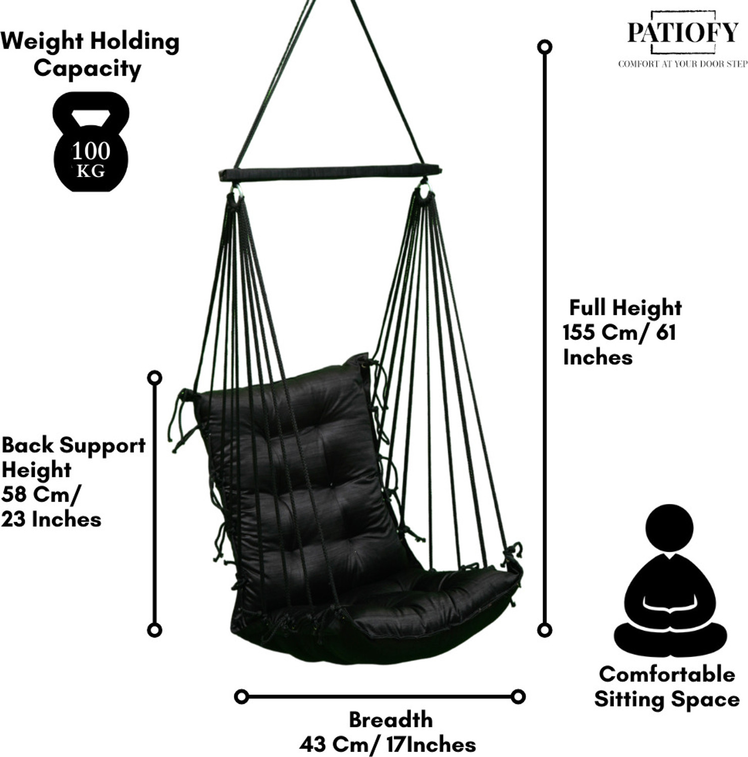 Image of Patiofy Hammock Swing for Balcony | Swing Chair for Adults for Home | Jhula for Adults Cotton Hammock