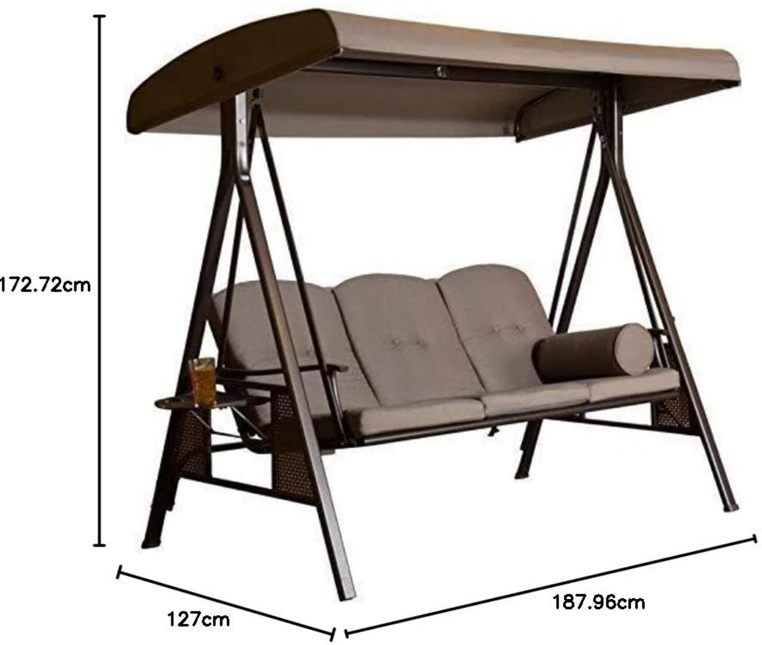 Image of Metalsmith Low Carbon Steel 3 Seater Garden Swing Seat Outdoor Canopy. Iron Large Swing