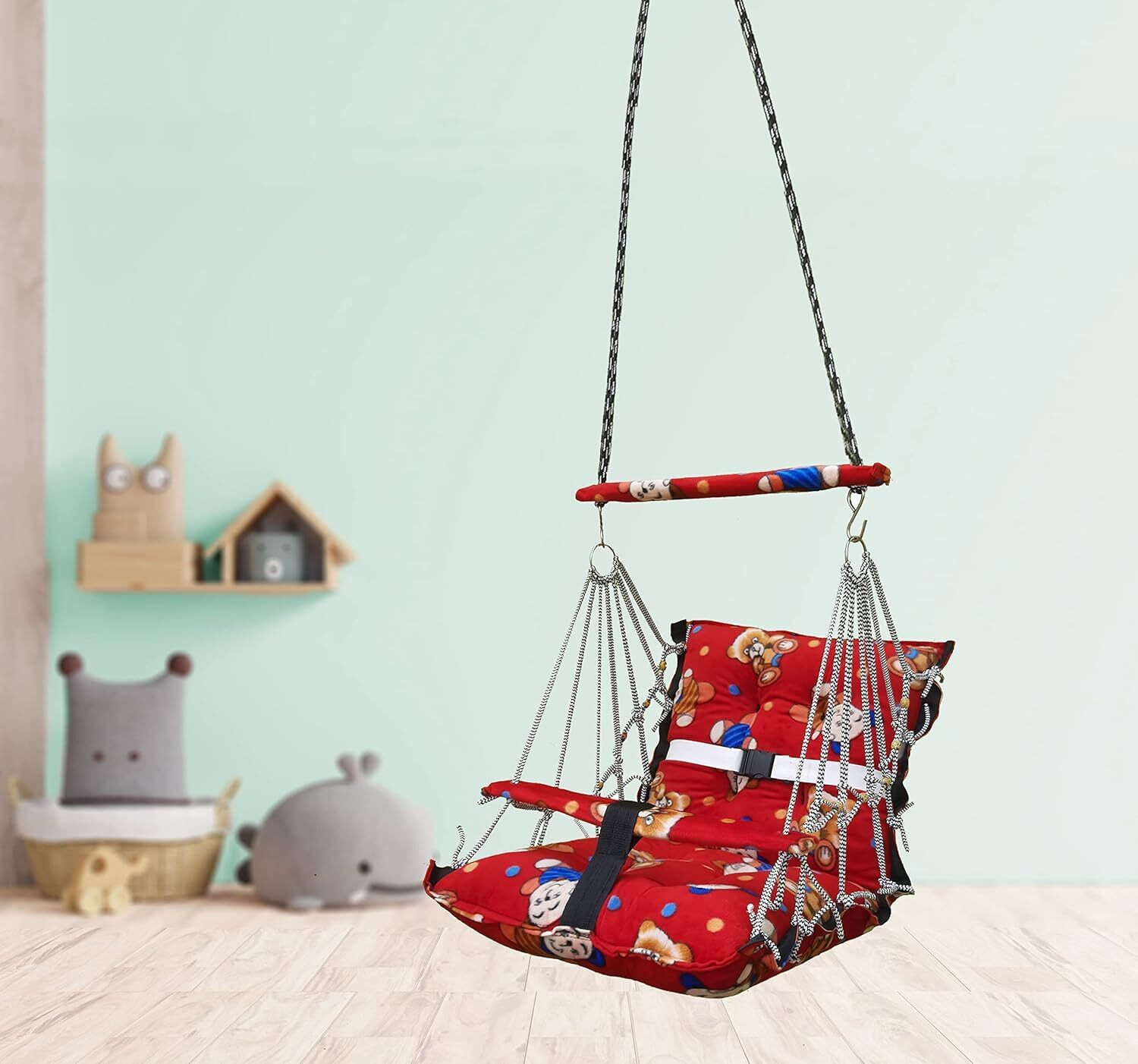 Image of DARKFISH Baby Hanging Swing with Safety Belt | Soft Cushion Jhula for Indoor Use Cotton Small Swing