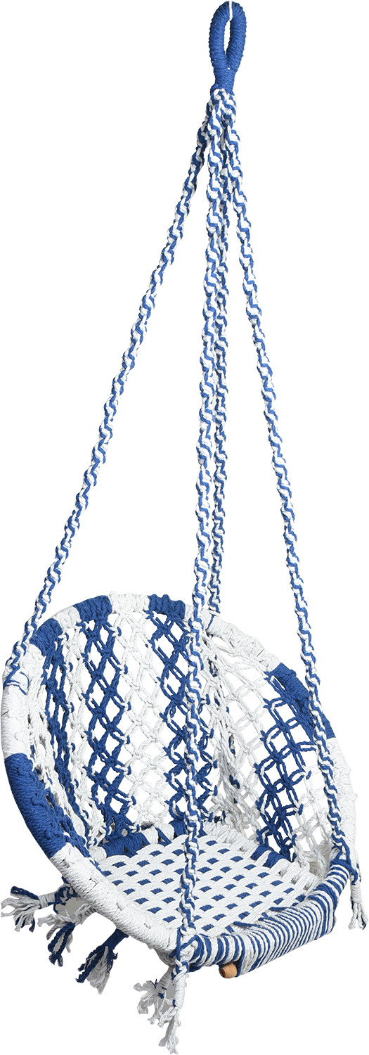 Image of Halder Jute Premium Round Swing Chair White Blue Cotton Large Swing