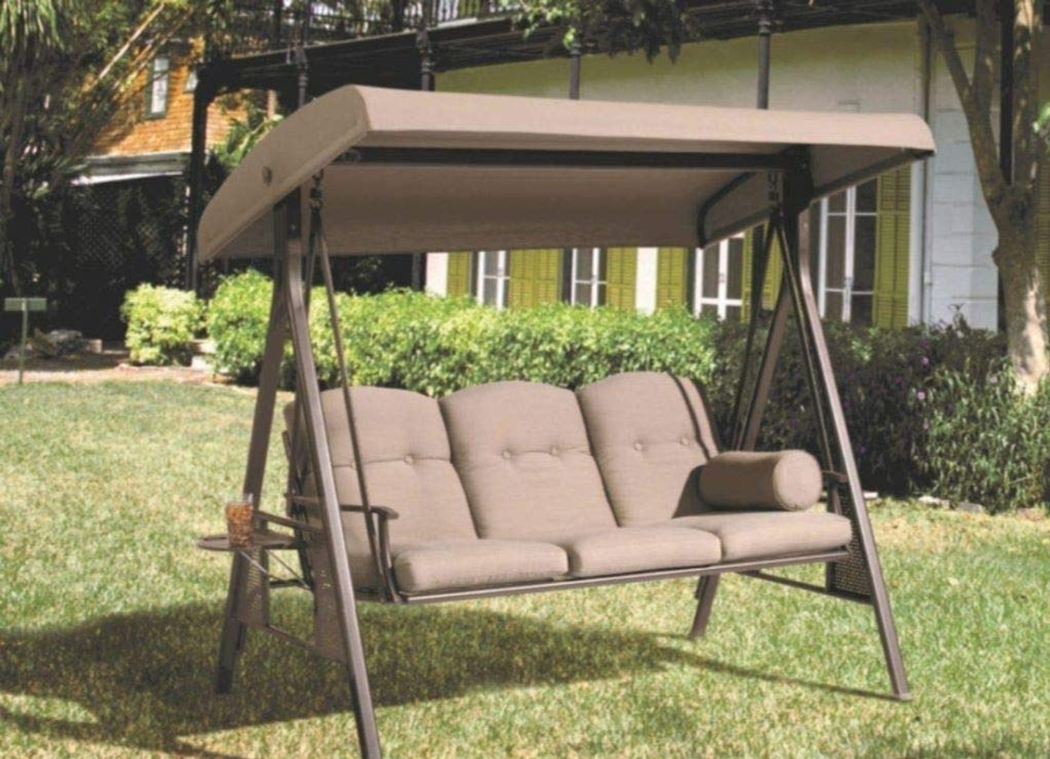 Image of Metalsmith Low Carbon Steel 3 Seater Garden Swing Seat Outdoor Canopy. Iron Large Swing