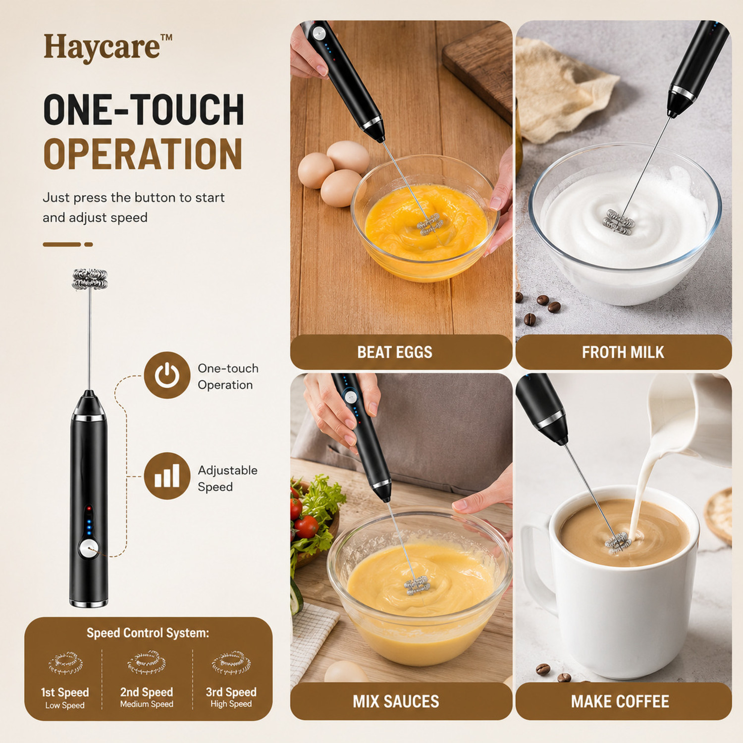 Image of Haycare 50 W Black Hand Blender, Electric Whisk, Stand Mixer