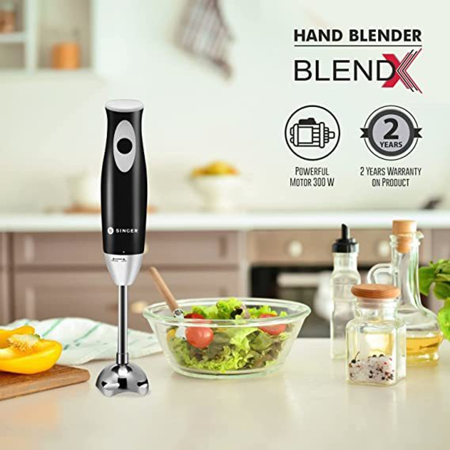 Image of SINGER 300 W White, Black Hand Blender