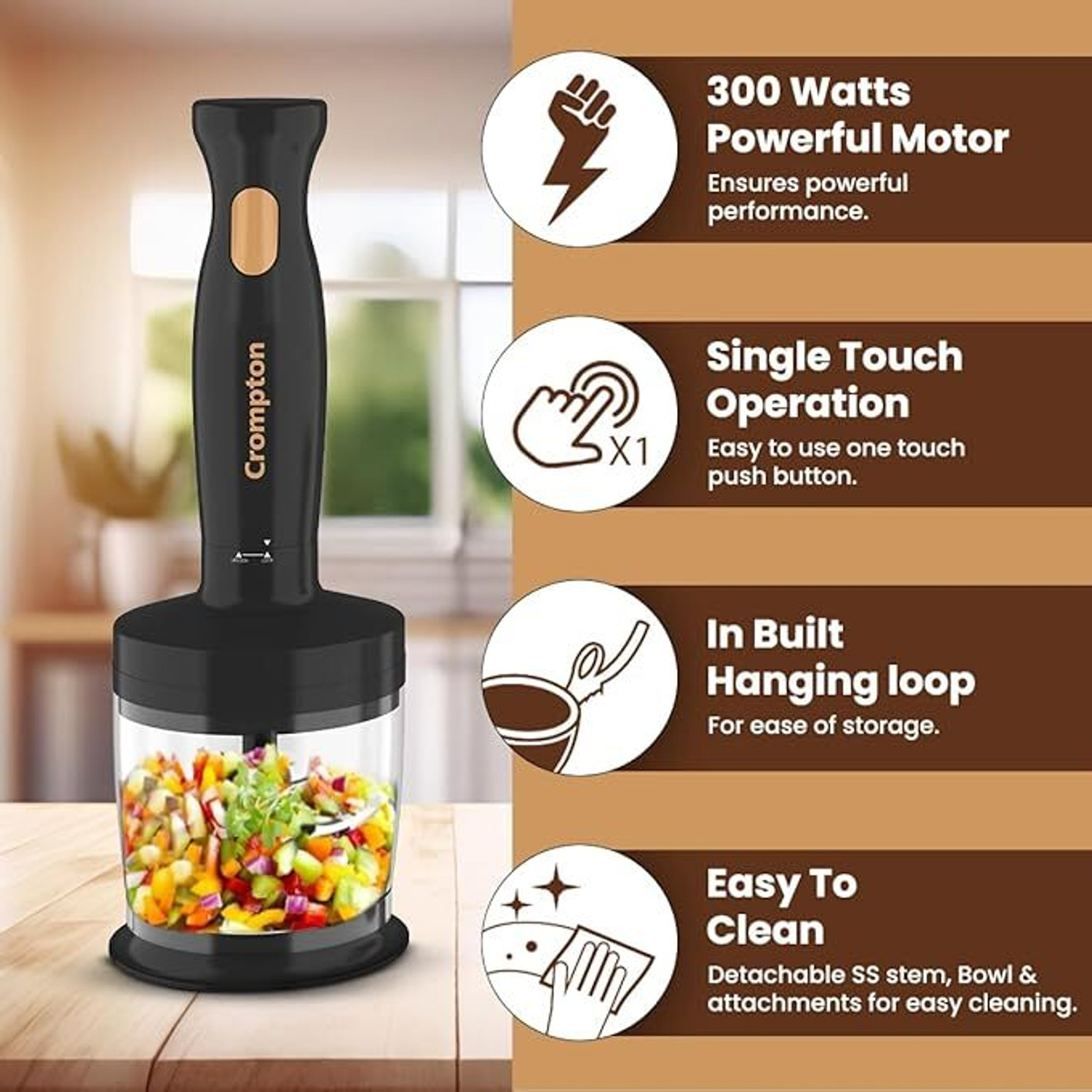 Image of Crompton 300 W BLACK & GOLD Hand Blender