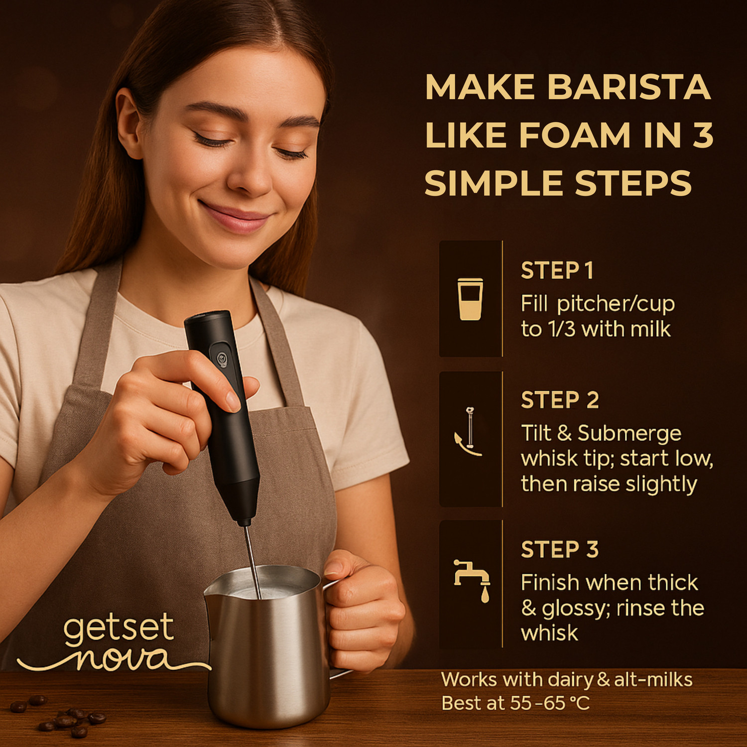 Image of GetSetNova 50 W Black, Coffee Blender, Coffee Frother, Coffee Beater Electric Whisk, Stand Mixer, Hand Blender