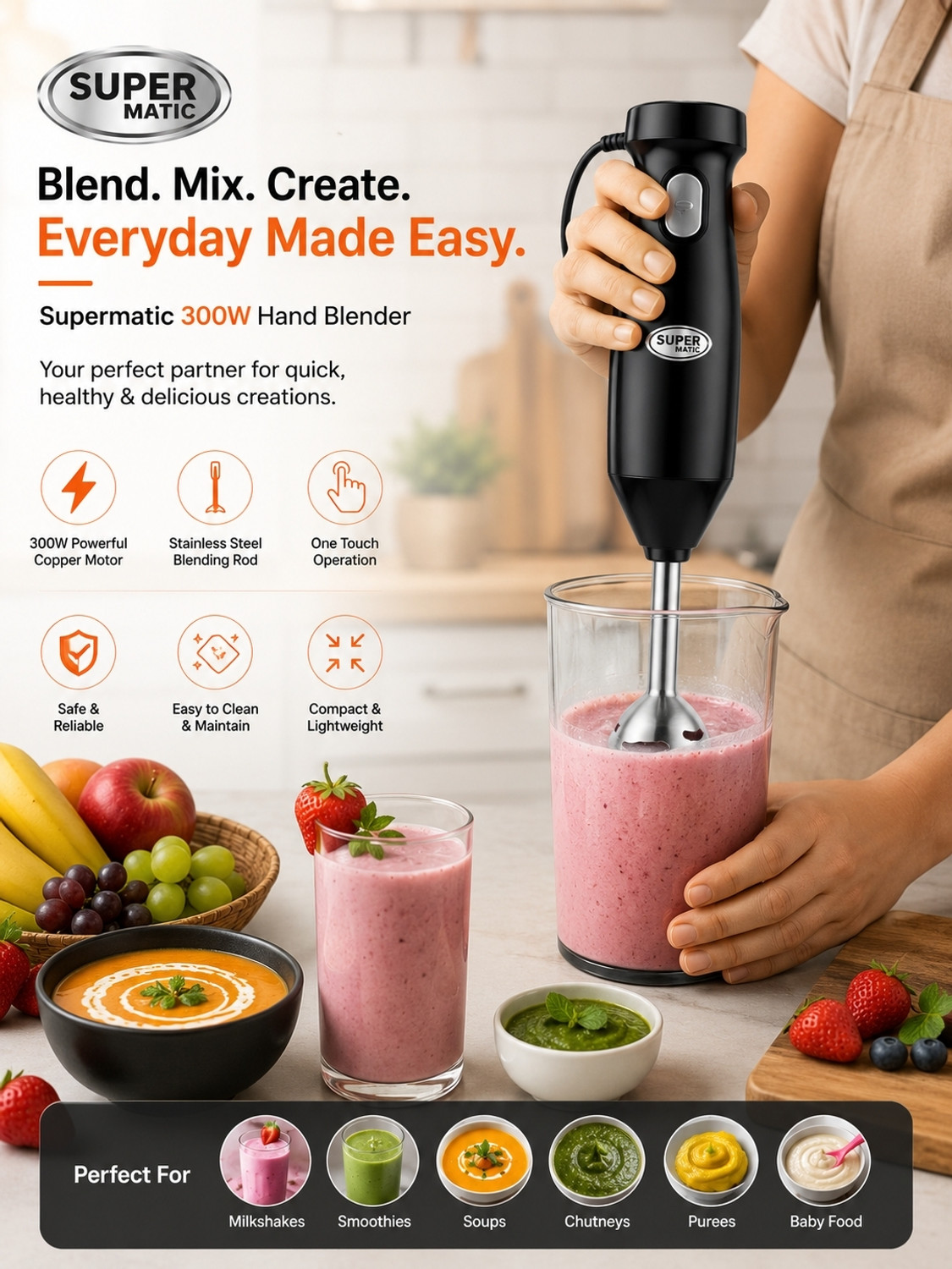 Image of SUPERMATIC 300 W Black Hand Blender