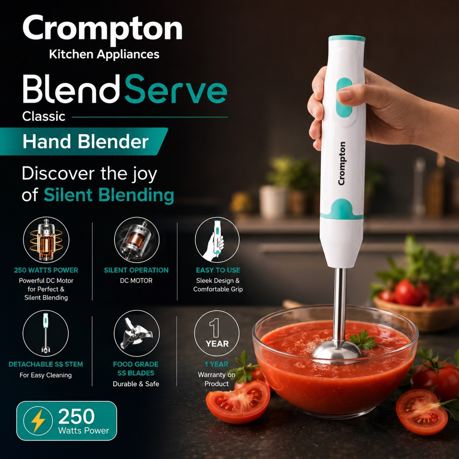 Image of Crompton 250 W White Hand Blender
