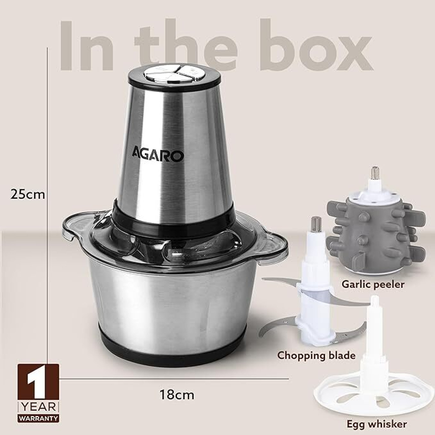 Image of AGARO 400 W Silver Chopper