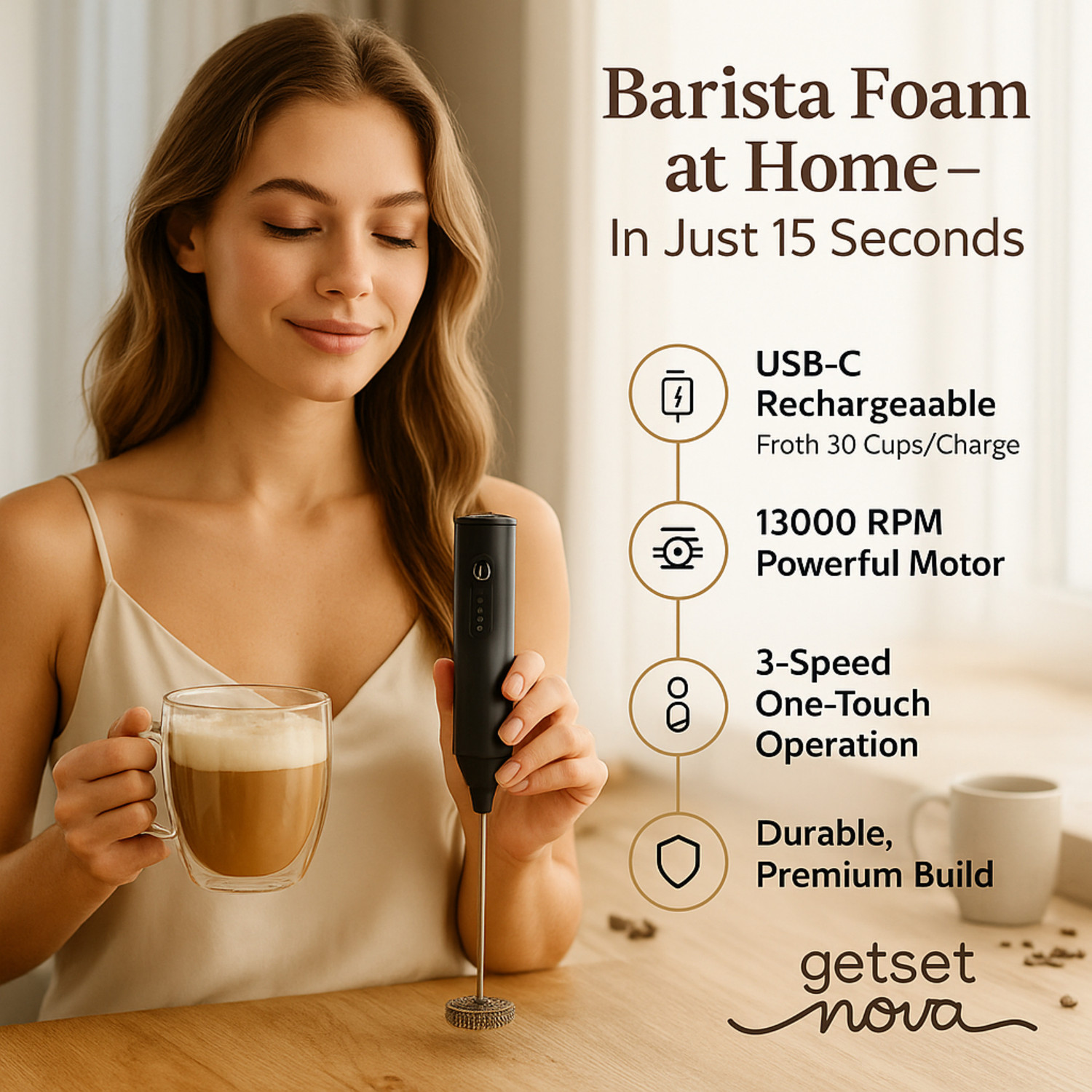 Image of GetSetNova 50 W Black, Coffee Blender, Coffee Frother, Coffee Beater Electric Whisk, Stand Mixer, Hand Blender